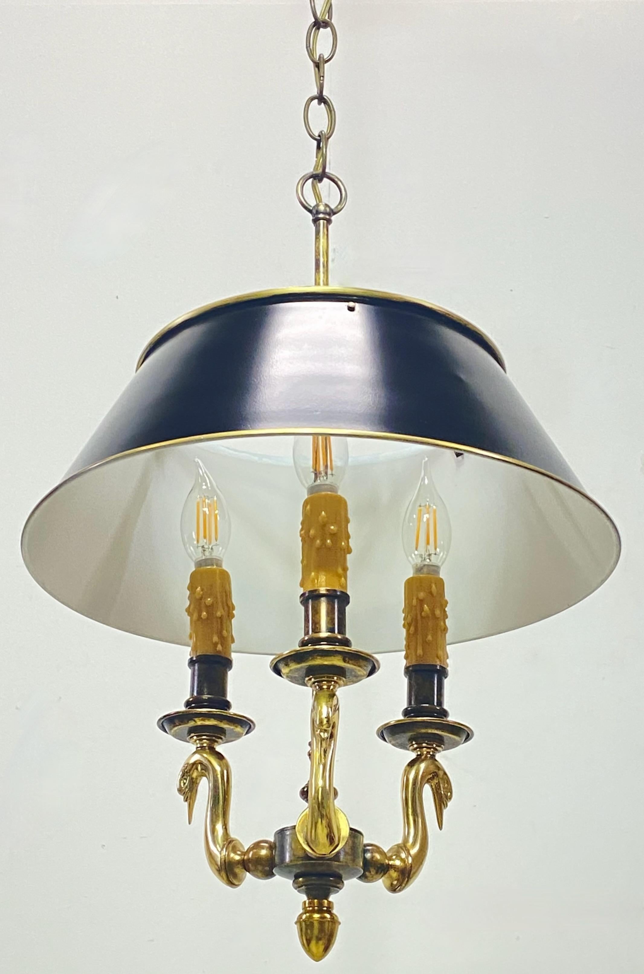 French Empire Style Hanging Bouillotte Brass Pendant Light Fixture 5