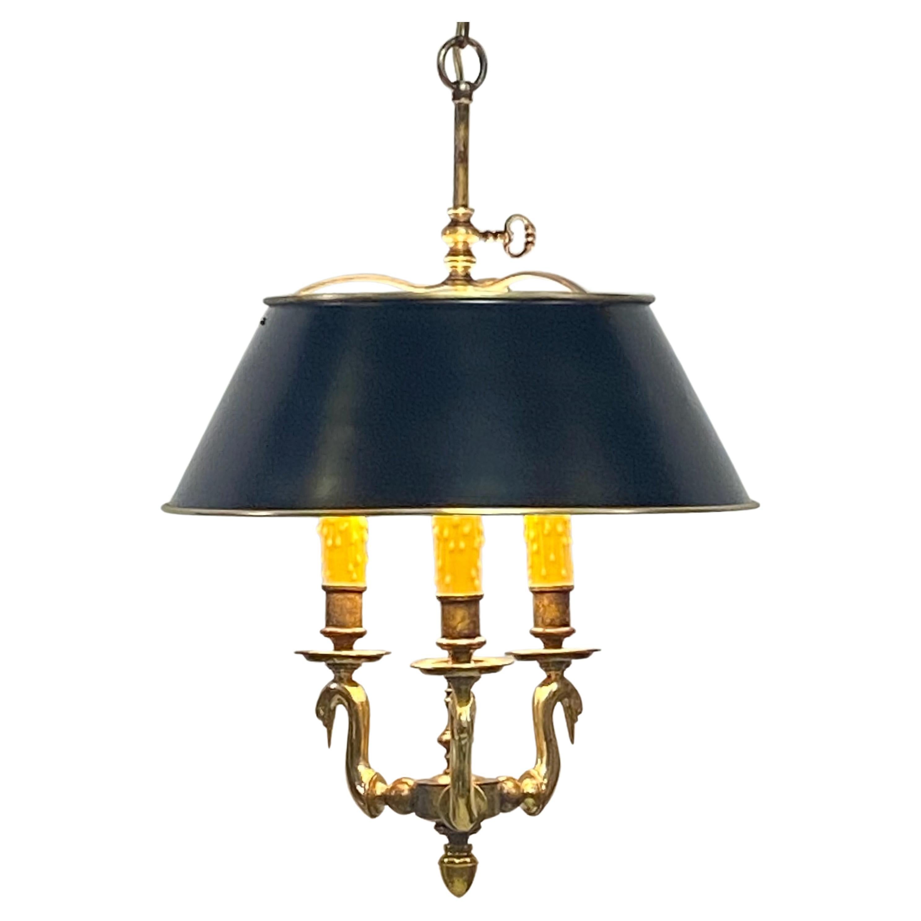 French Empire Style Hanging Bouillotte Brass Pendant Light Fixture