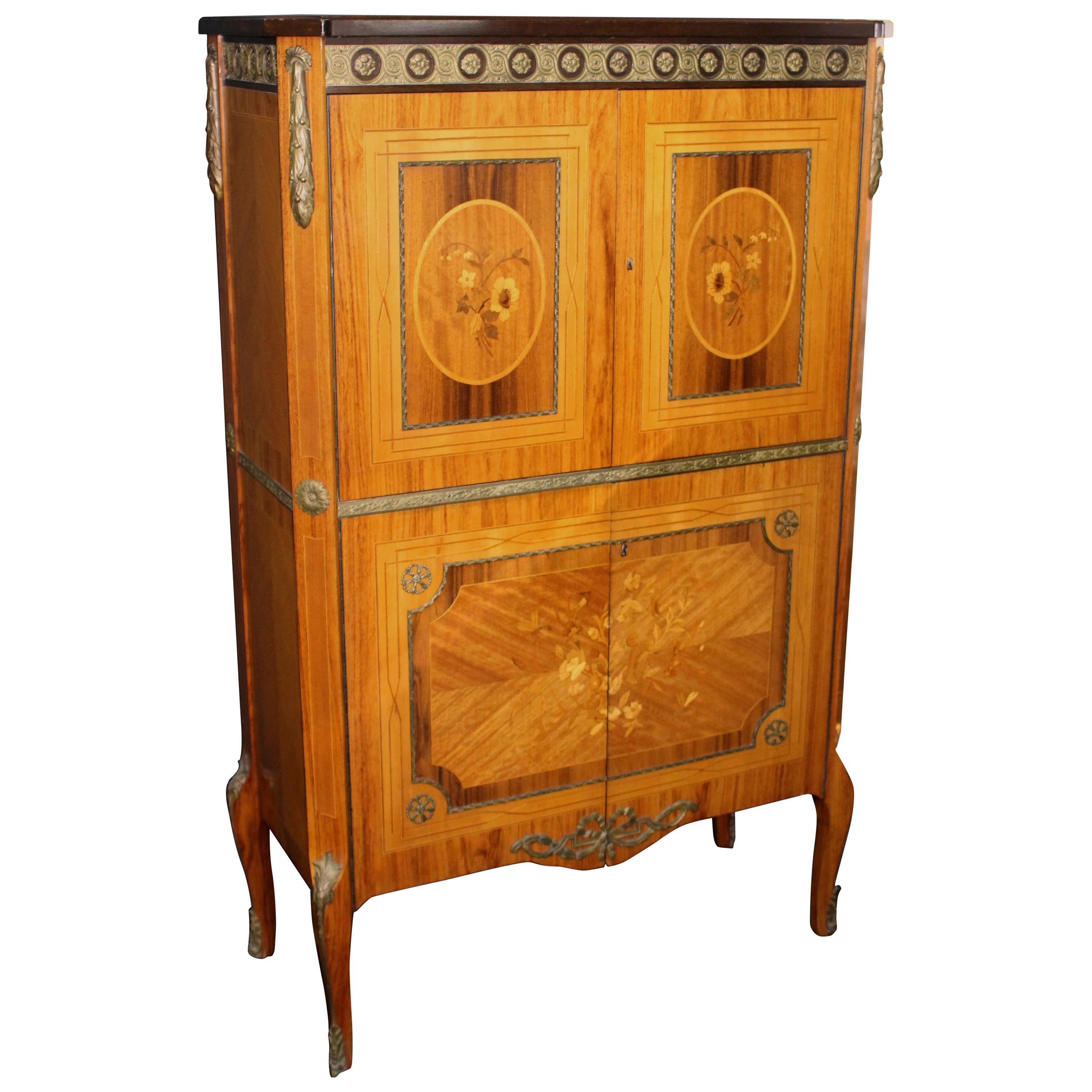 French Empire Style Inlaid Cocktail Cabinet For Sale