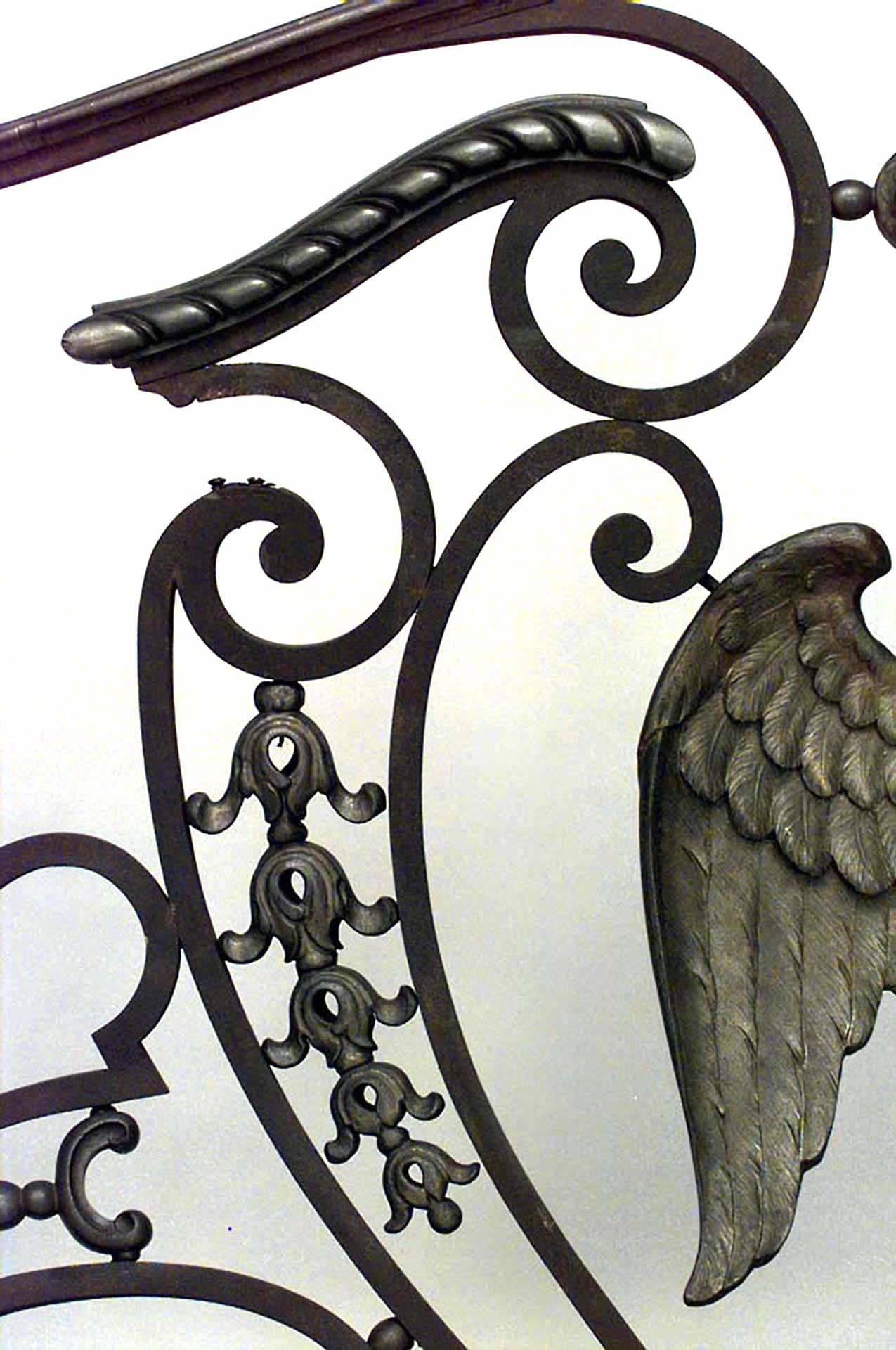 French Empire style (19th Century) iron and bronze trimmed railing with scroll design and eagle center (by repute from Napoleon III library) (Related items: 031616, 042367).
