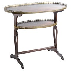 French Empire Style  Kidney Shape & Brass Gallery 2 Tier Butler's Table