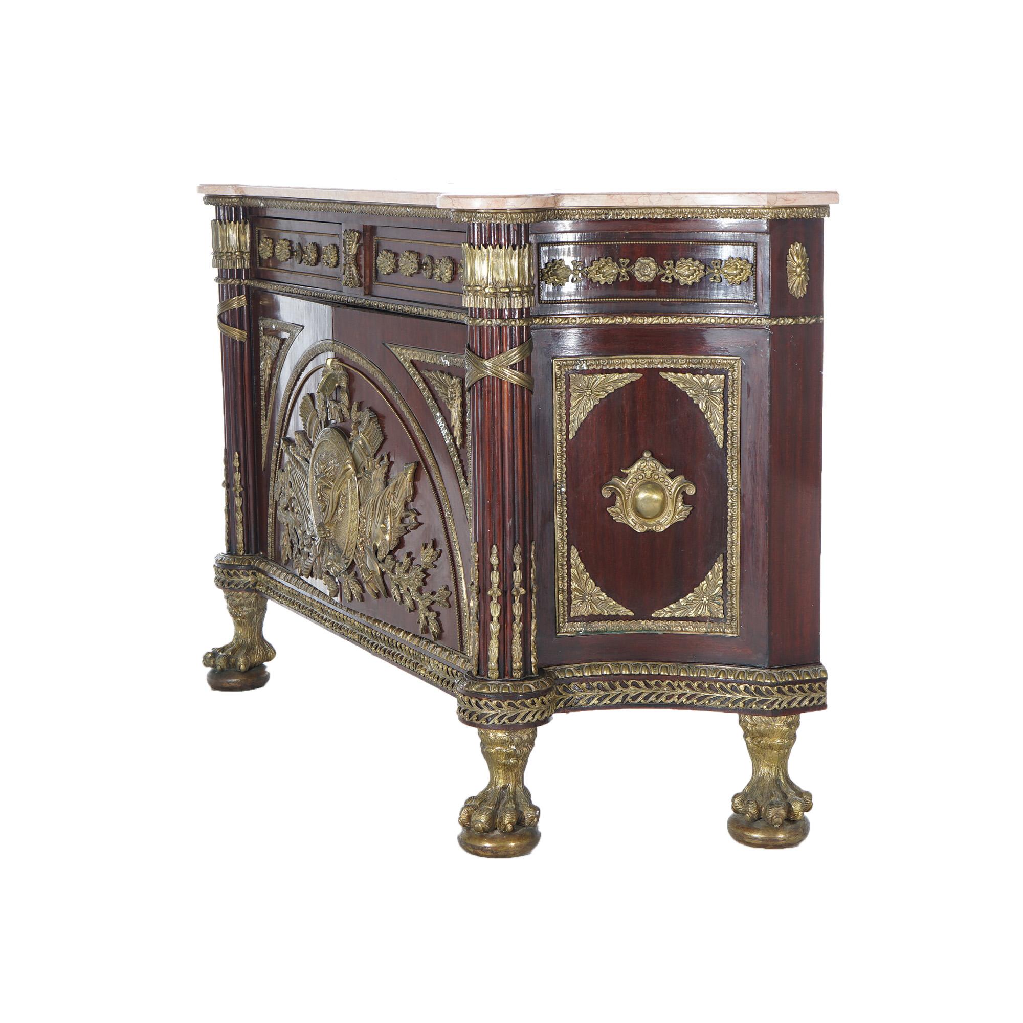 French Empire Style Kingwood Marble Top Sideboard with Ormolu Mounts, 20th C 6