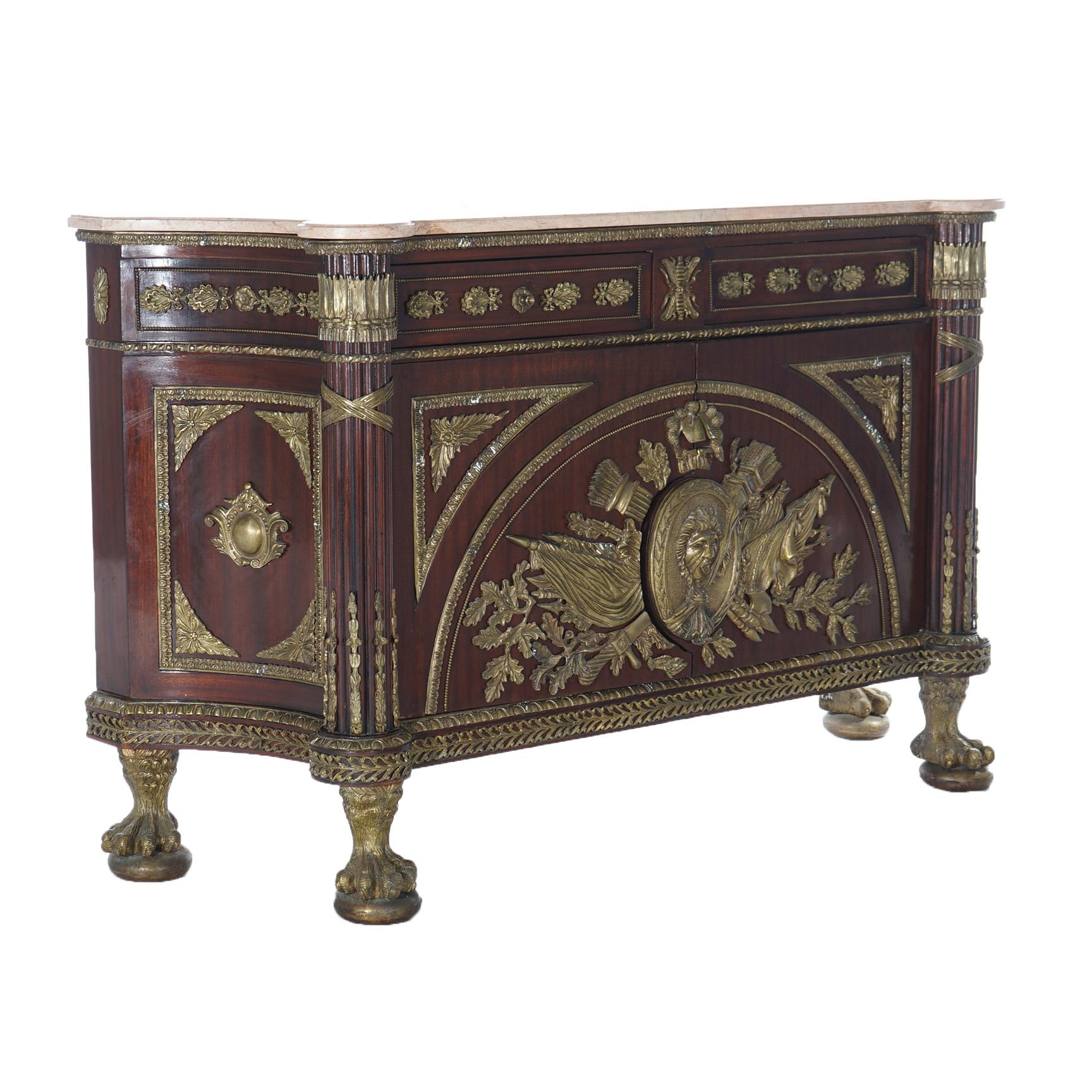 French Empire Style Kingwood Marble Top Sideboard with Ormolu Mounts, 20th C 9