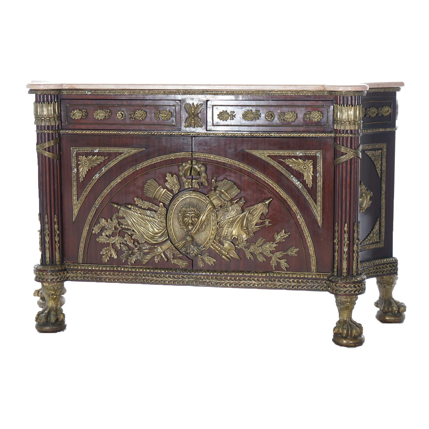 French Empire Style Kingwood Marble Top Sideboard with Ormolu Mounts, 20th C 10
