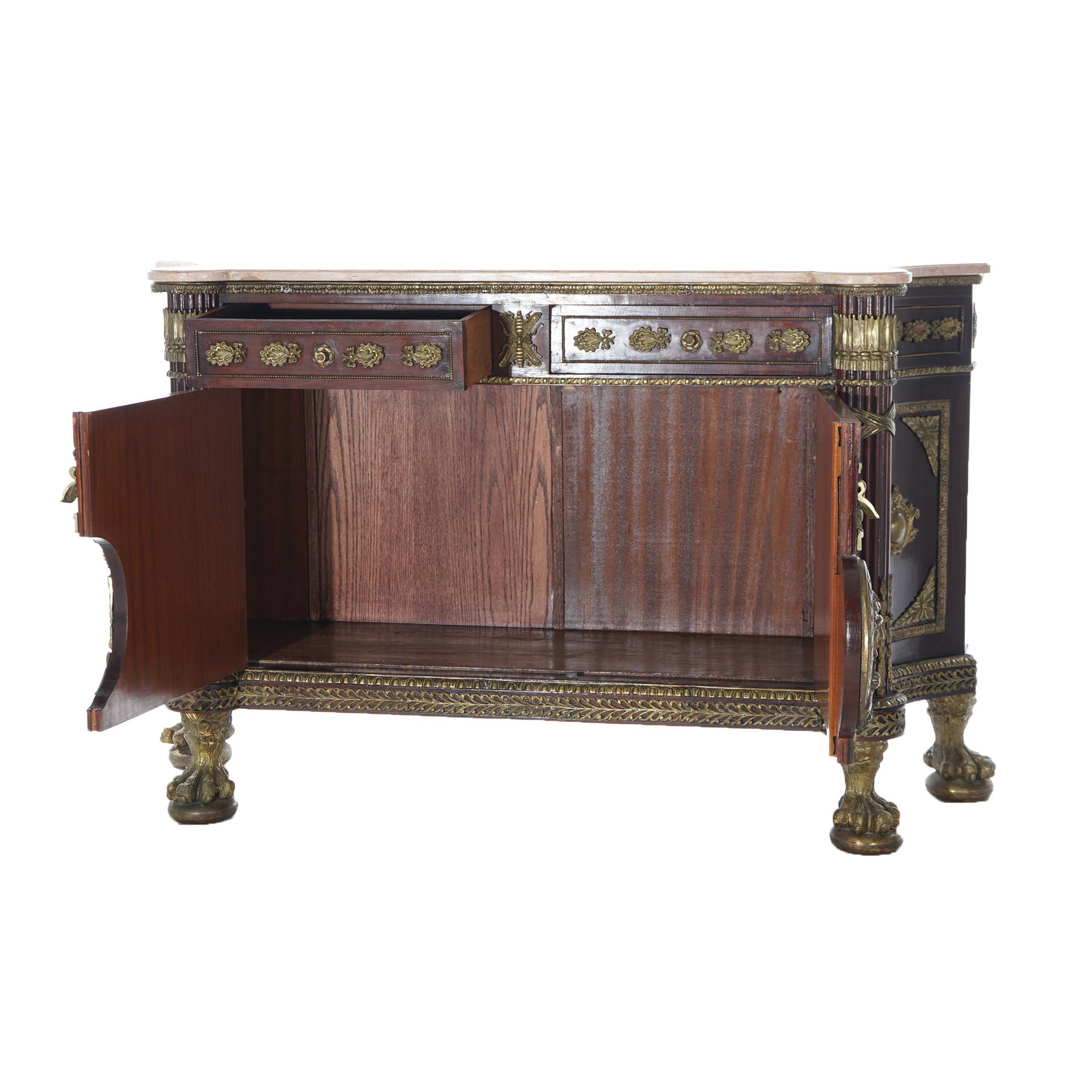 French Empire Style Kingwood Marble Top Sideboard with Ormolu Mounts, 20th C 11