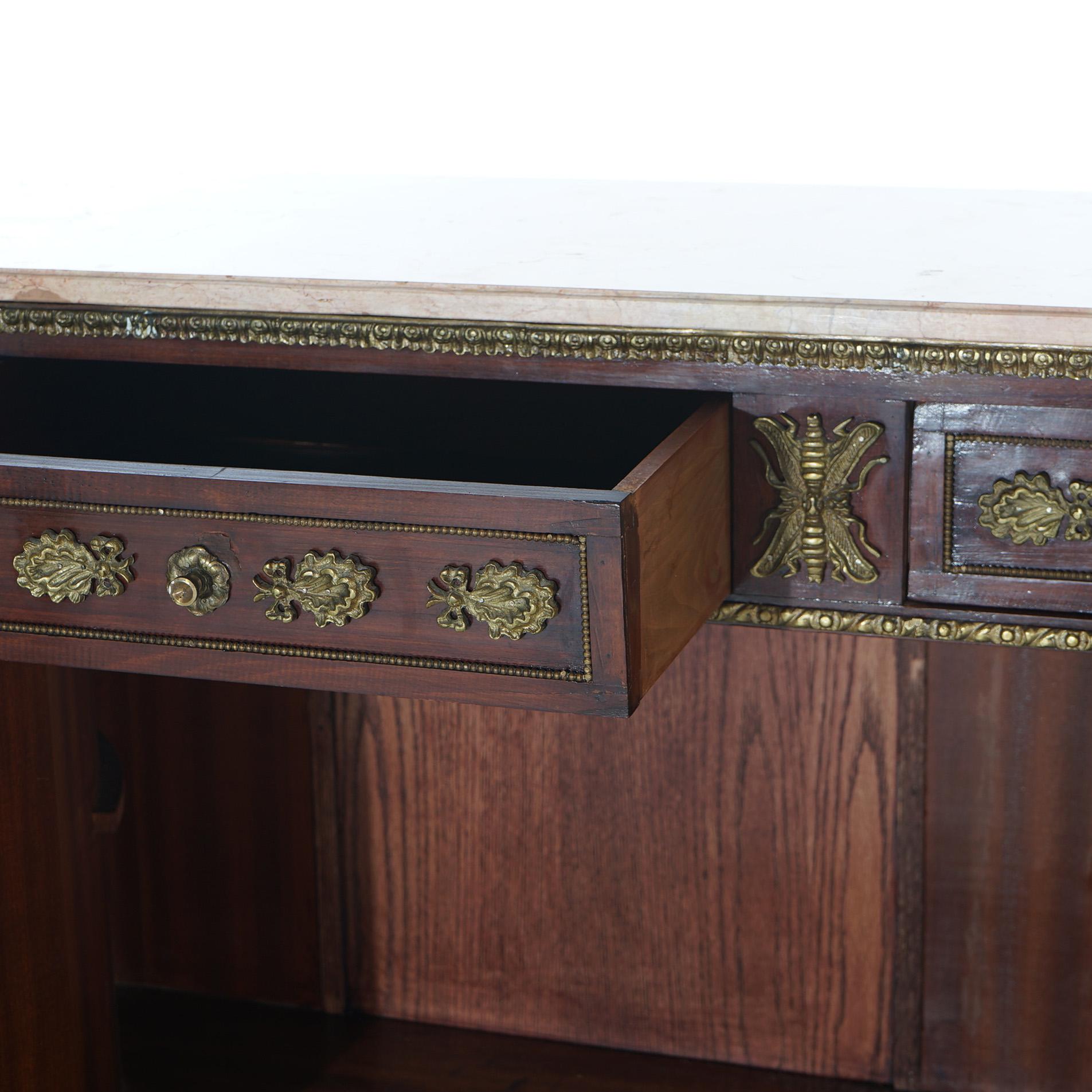French Empire Style Kingwood Marble Top Sideboard with Ormolu Mounts, 20th C 13