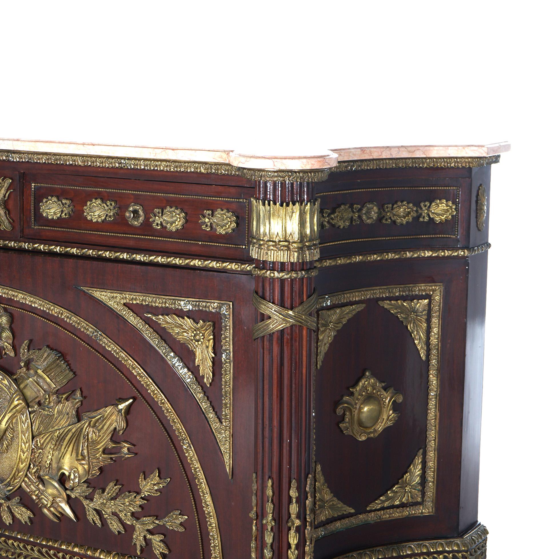 Beveled French Empire Style Kingwood Marble Top Sideboard with Ormolu Mounts, 20th C