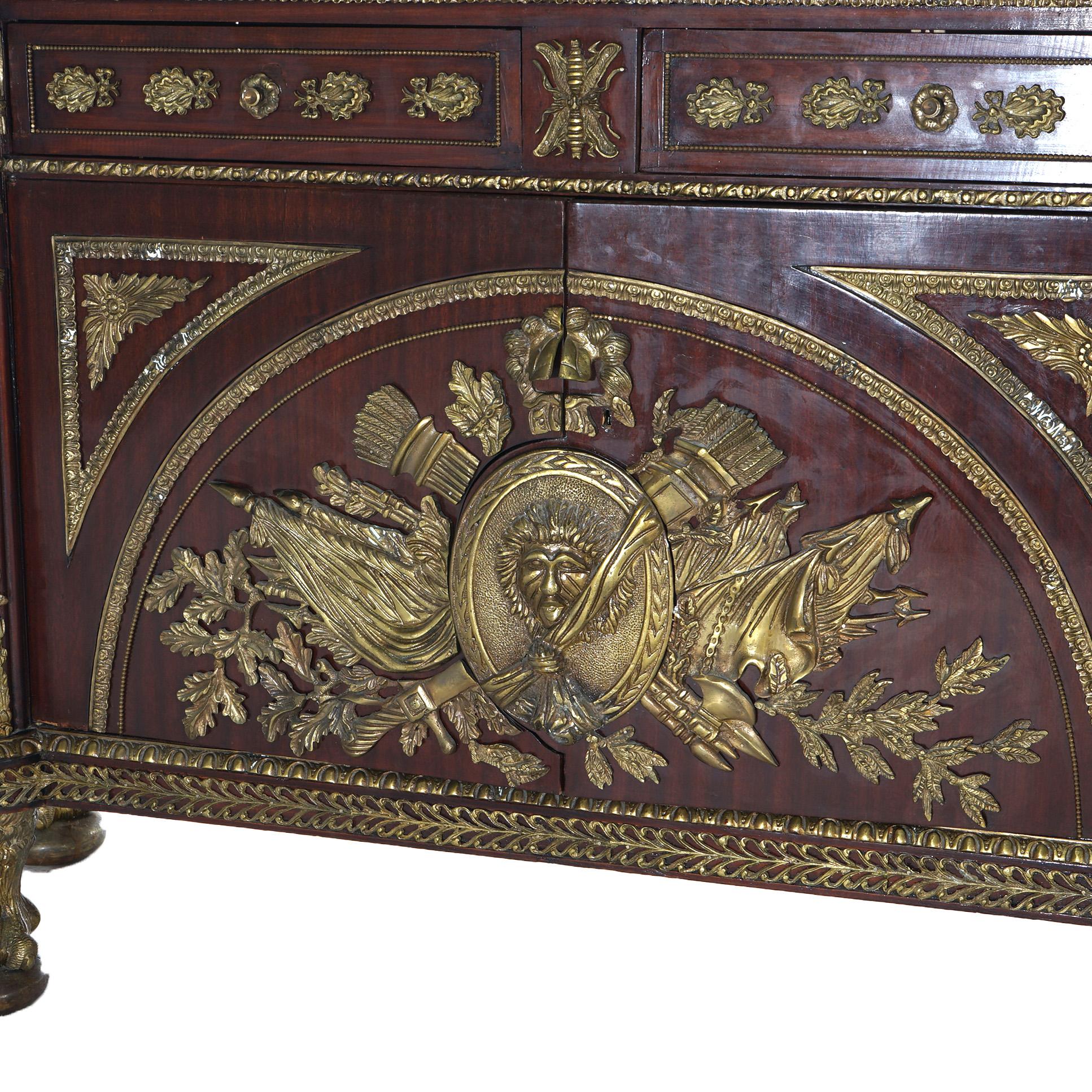 French Empire Style Kingwood Marble Top Sideboard with Ormolu Mounts, 20th C 1