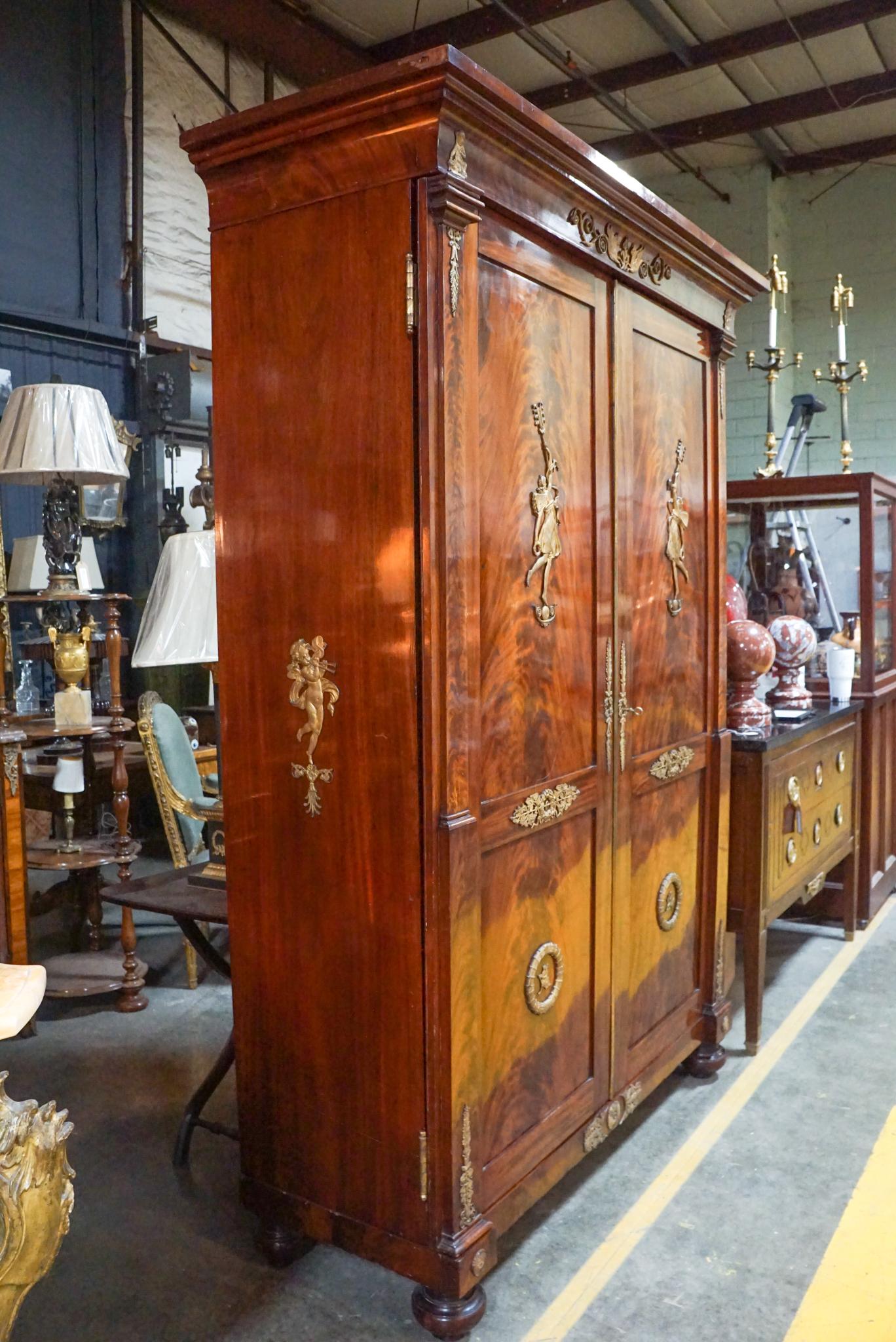 French Empire Style Late 19th c Wardrobe in the Manner of Maison Krieger In Good Condition For Sale In Hudson, NY