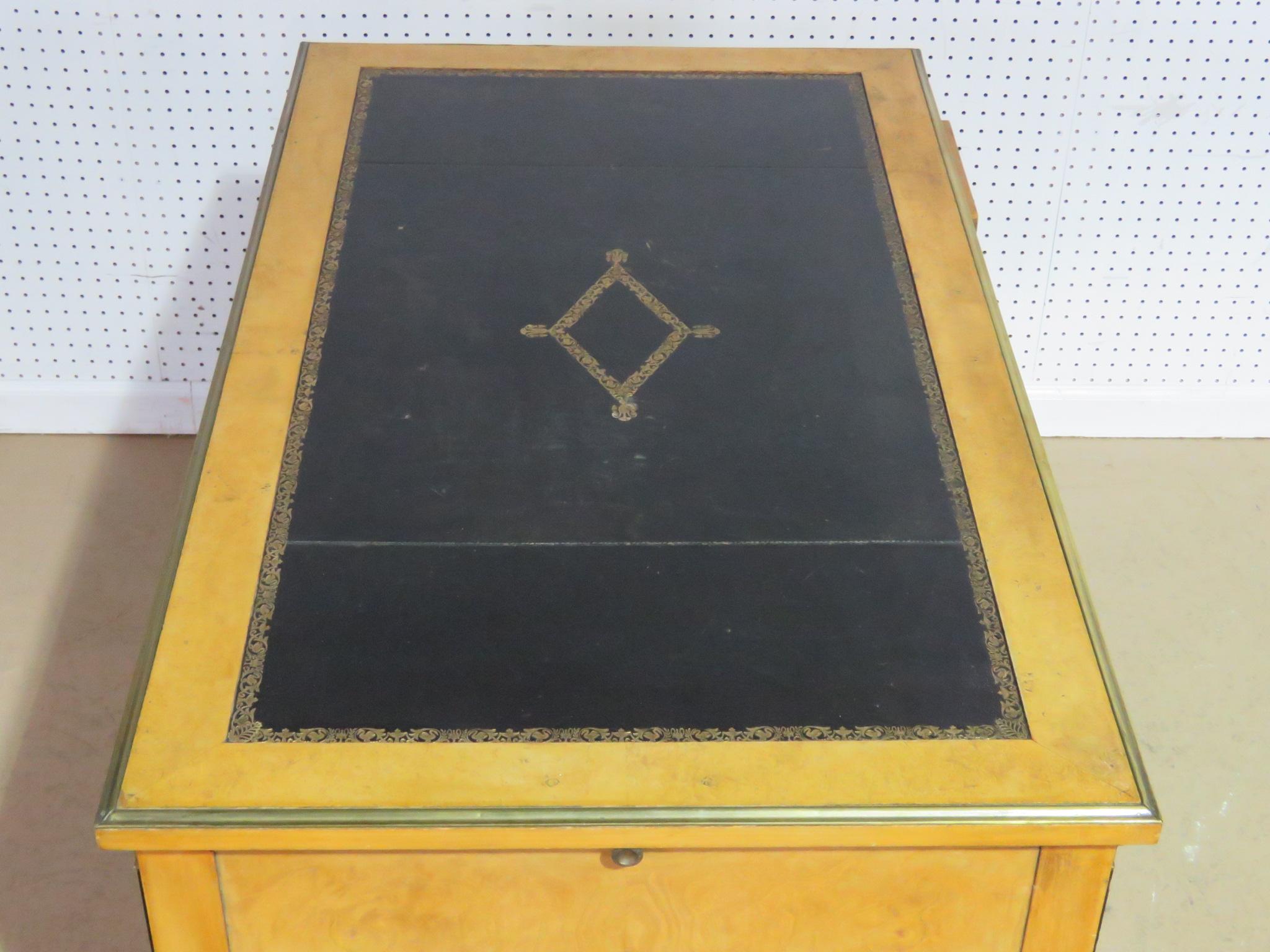 French Empire Style Brass Bound Leather Top Writing Table Desk 2