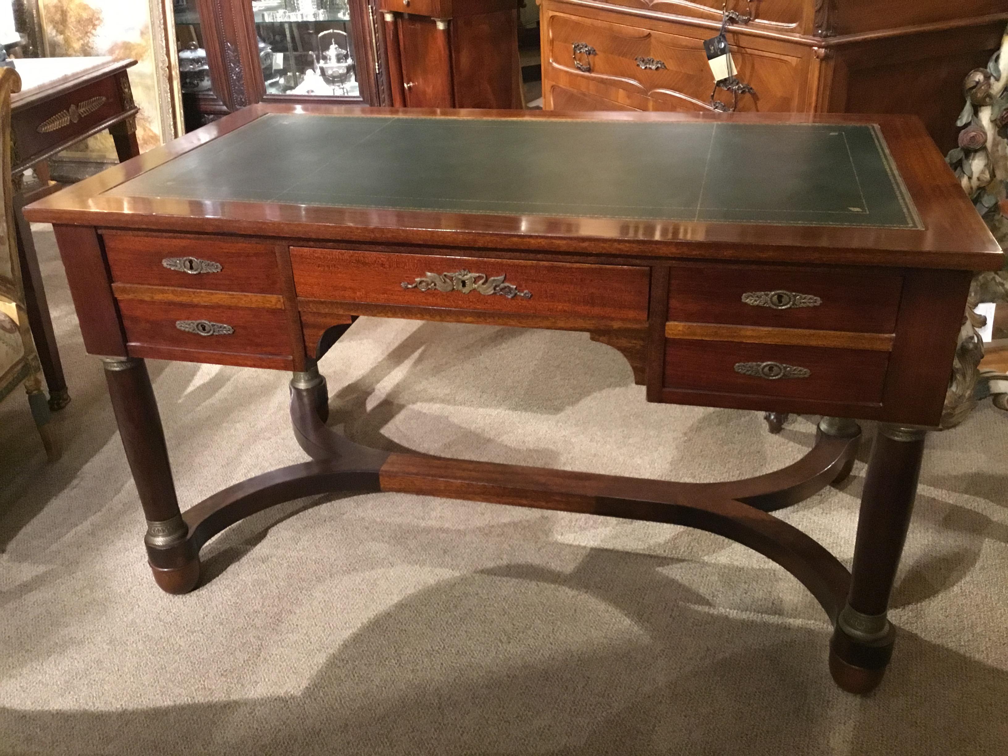 French Empire Style Leather Top Mahogany Desk 6