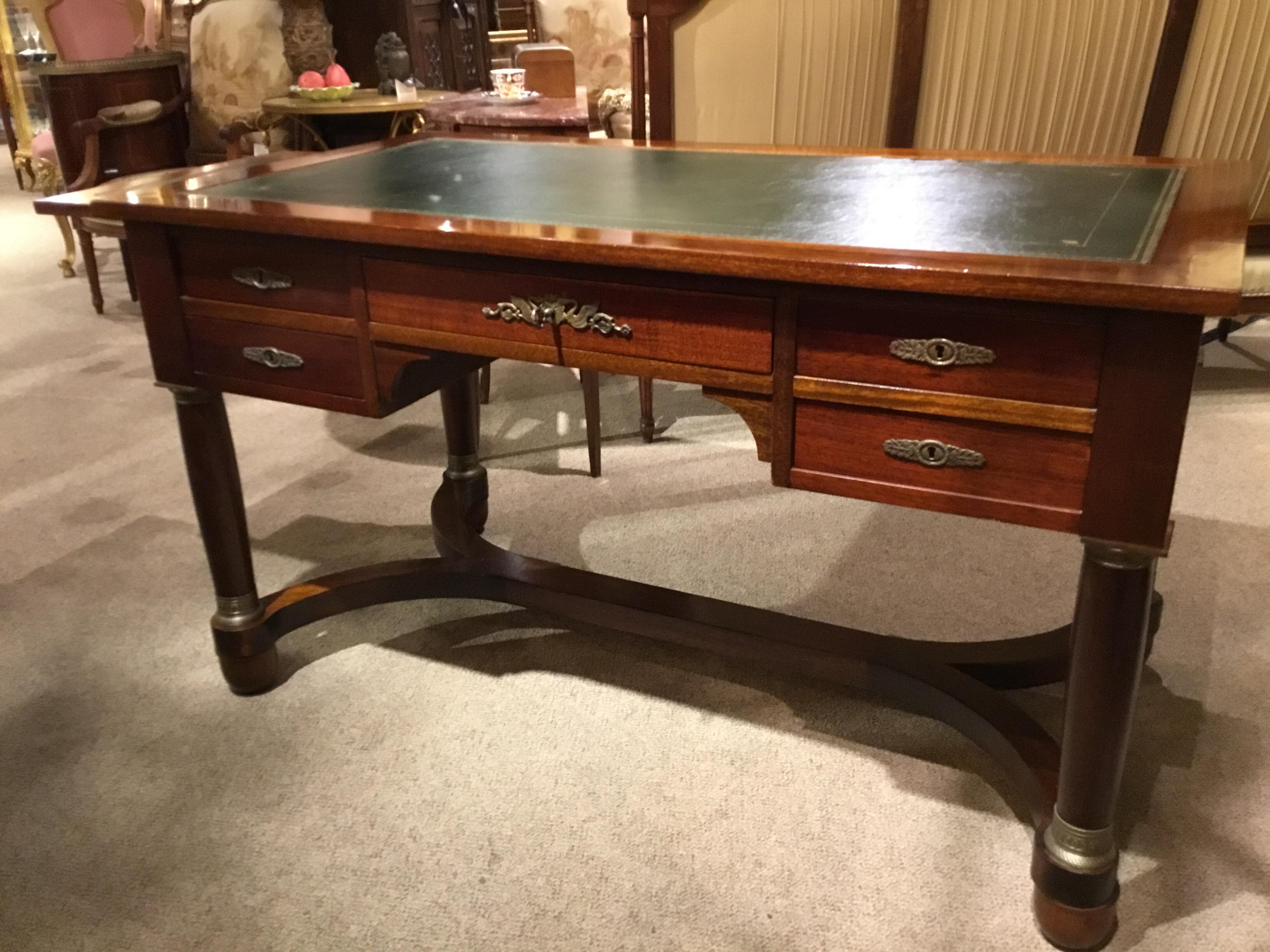 French Empire Style Leather Top Mahogany Desk 7