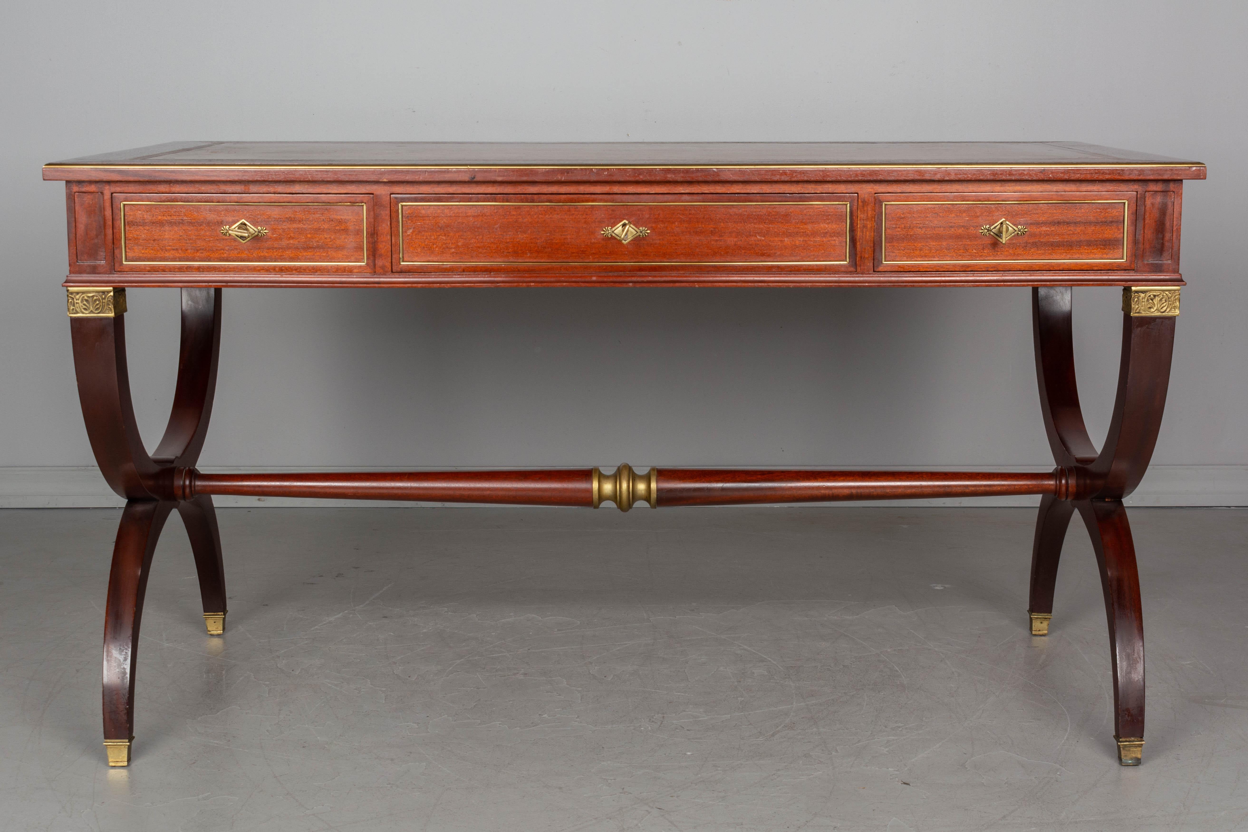 French Empire Style Leather Top Mahogany Desk In Good Condition In Winter Park, FL
