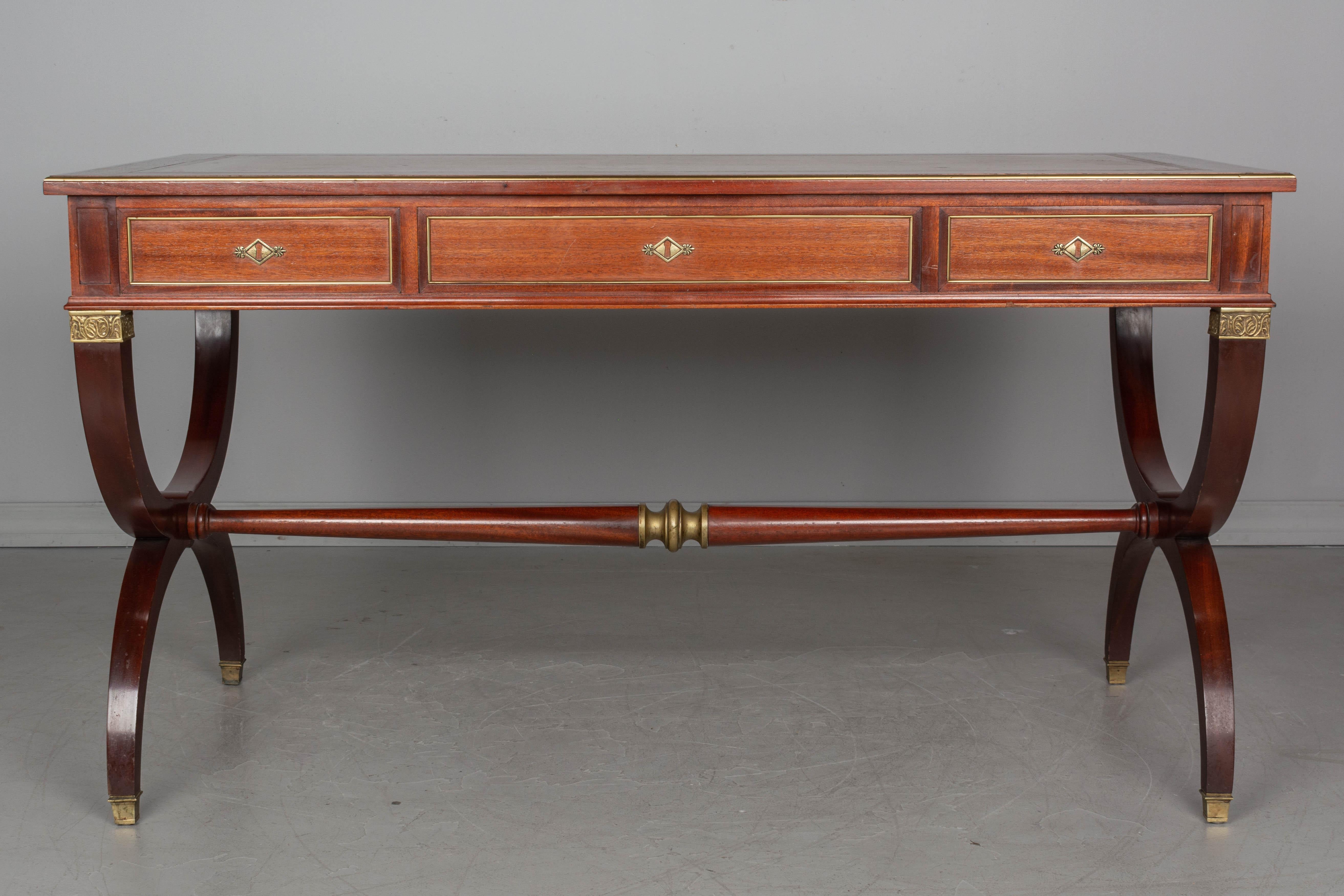 20th Century French Empire Style Leather Top Mahogany Desk