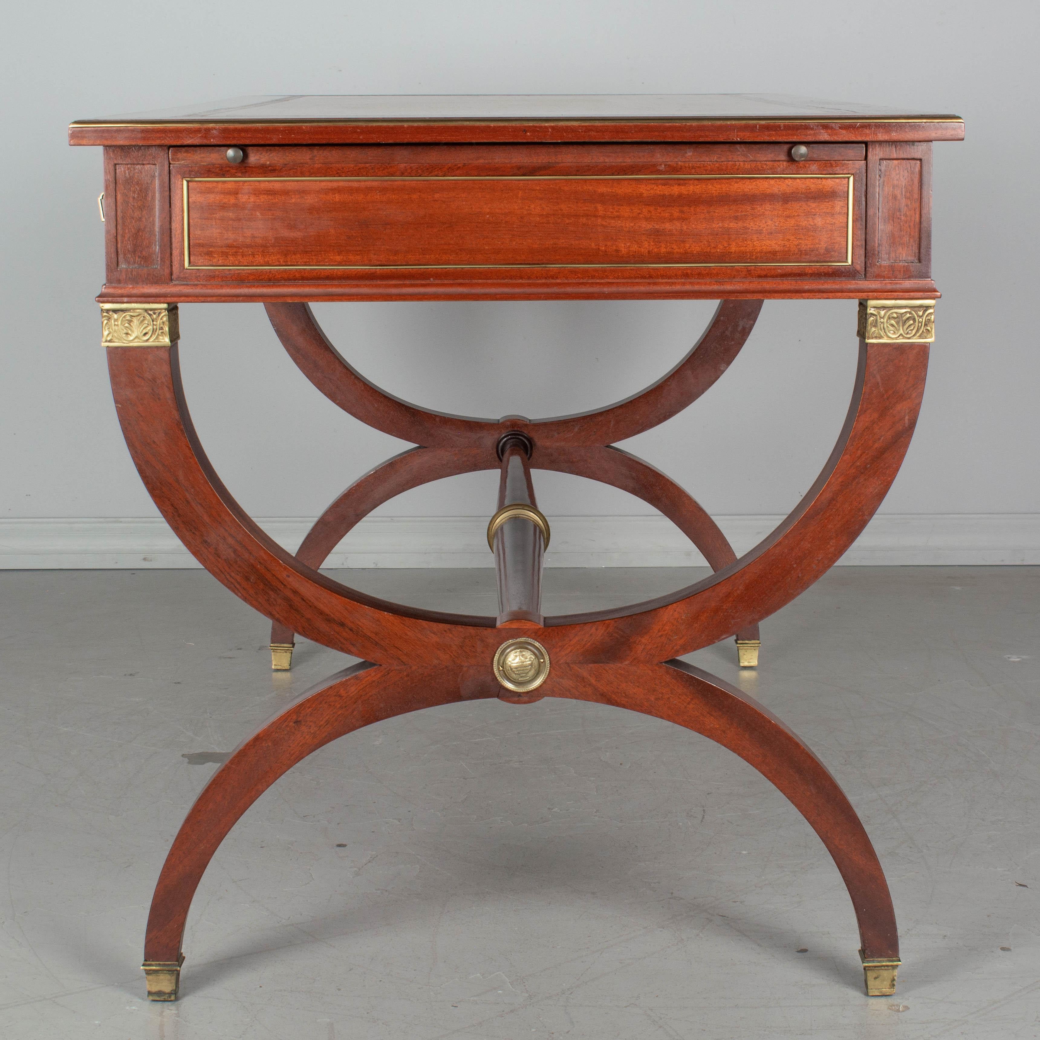 Brass French Empire Style Leather Top Mahogany Desk