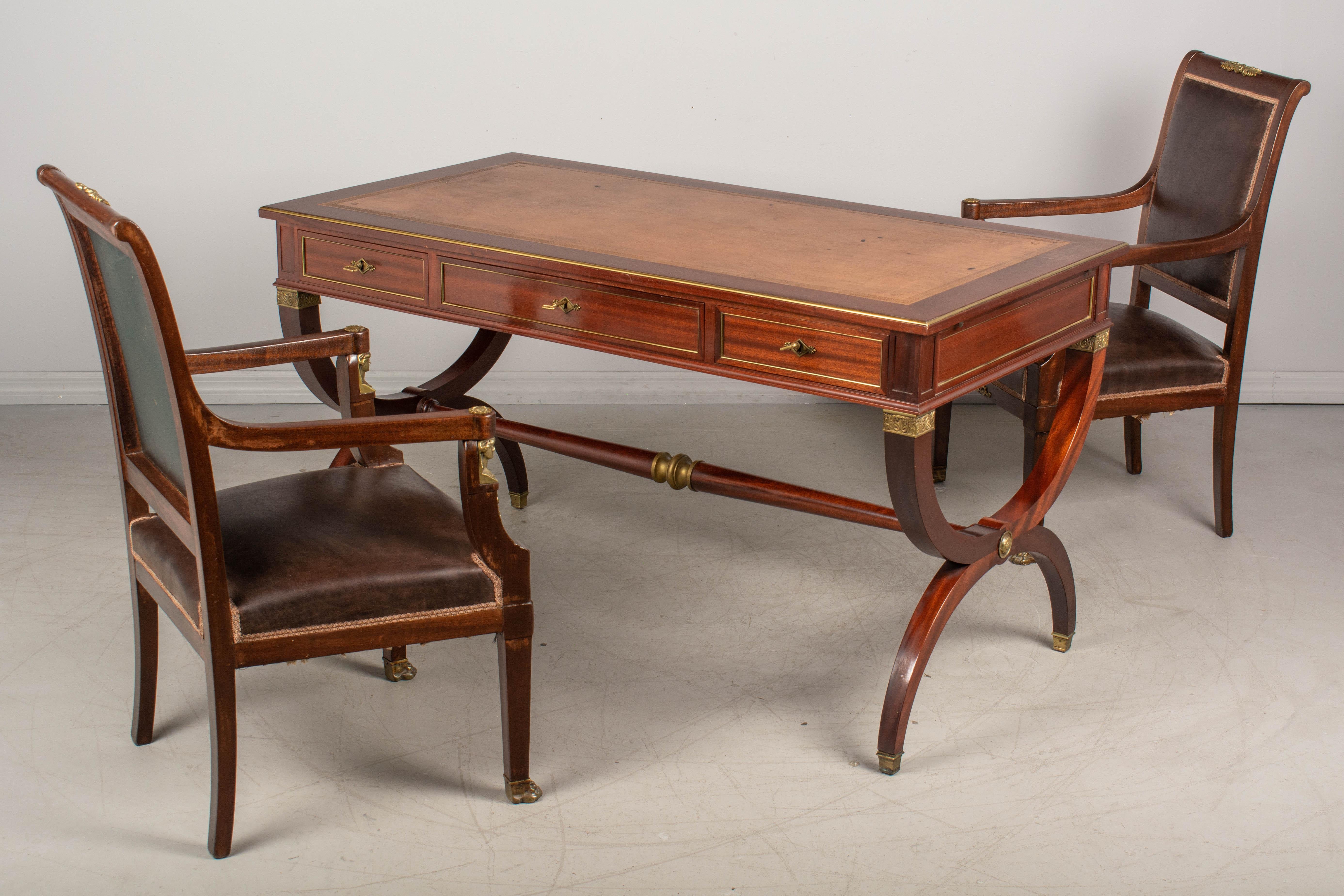 French Empire Style Leather Top Mahogany Desk 2