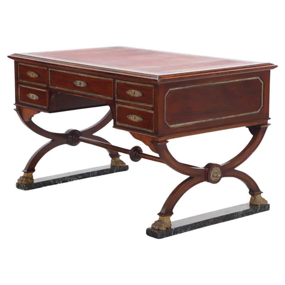 Chippendale Style Mahogany Leather Top Writing Desk Library Table at ...