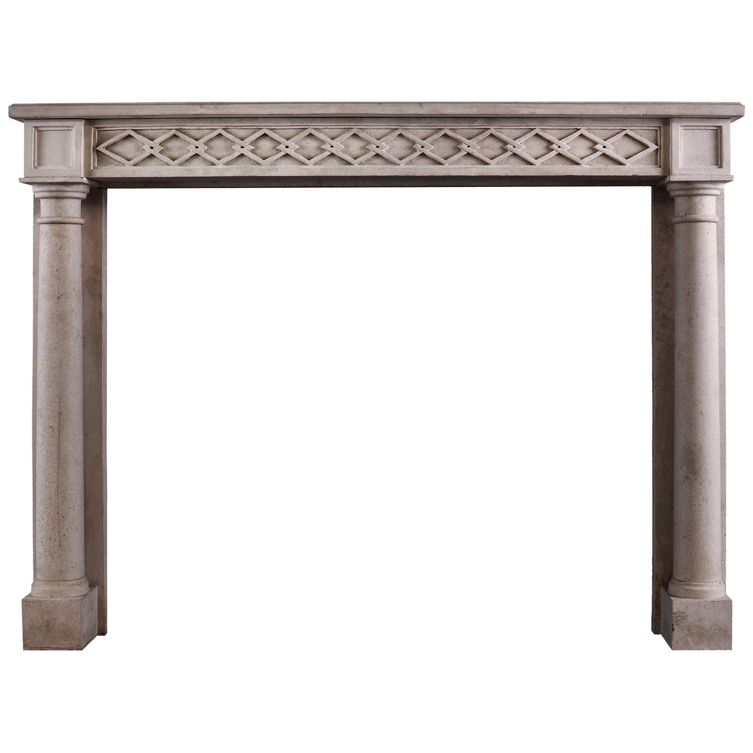 French Empire Style Limestone Fireplace For Sale