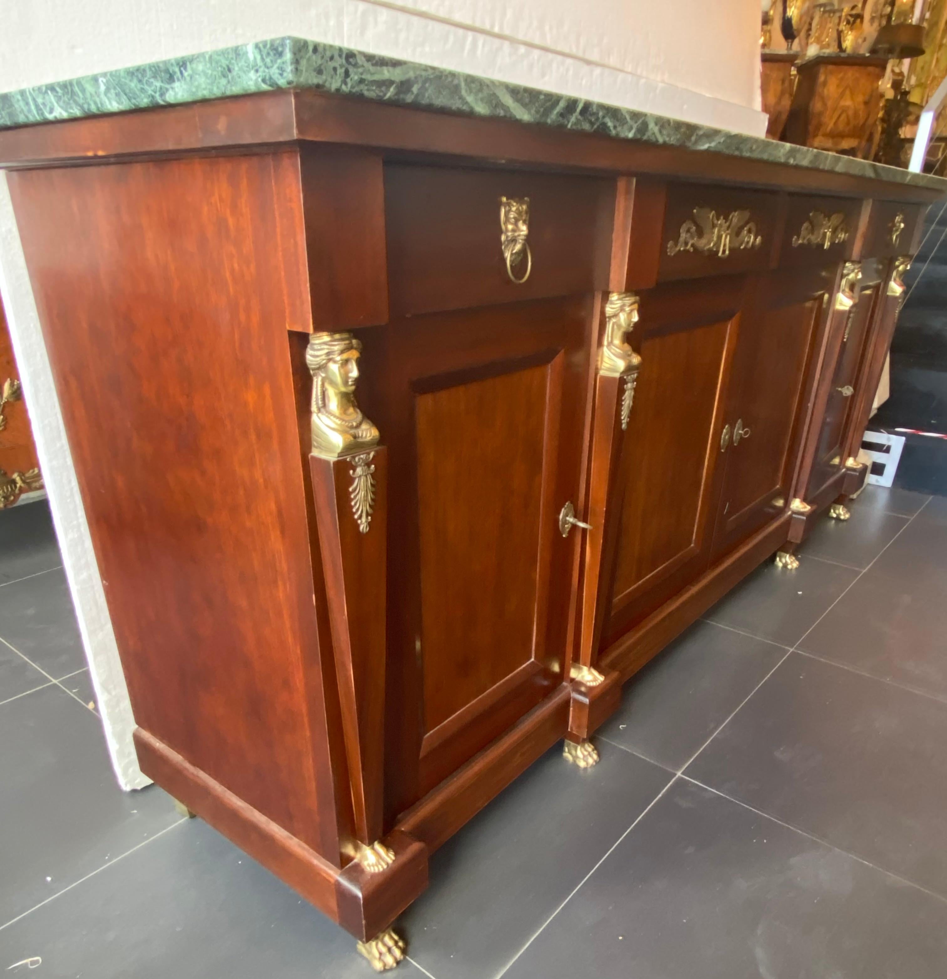 French Empire Style Mable-Top Mahogany Sideboard For Sale 6