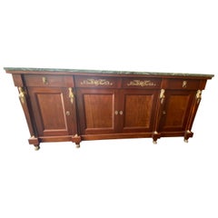 Vintage French Empire Style Mable-Top Mahogany Sideboard