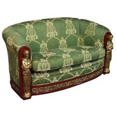 Vintage French Empire Style Mahogany and Brass Figural Settee Sofa Couch, circa 1950