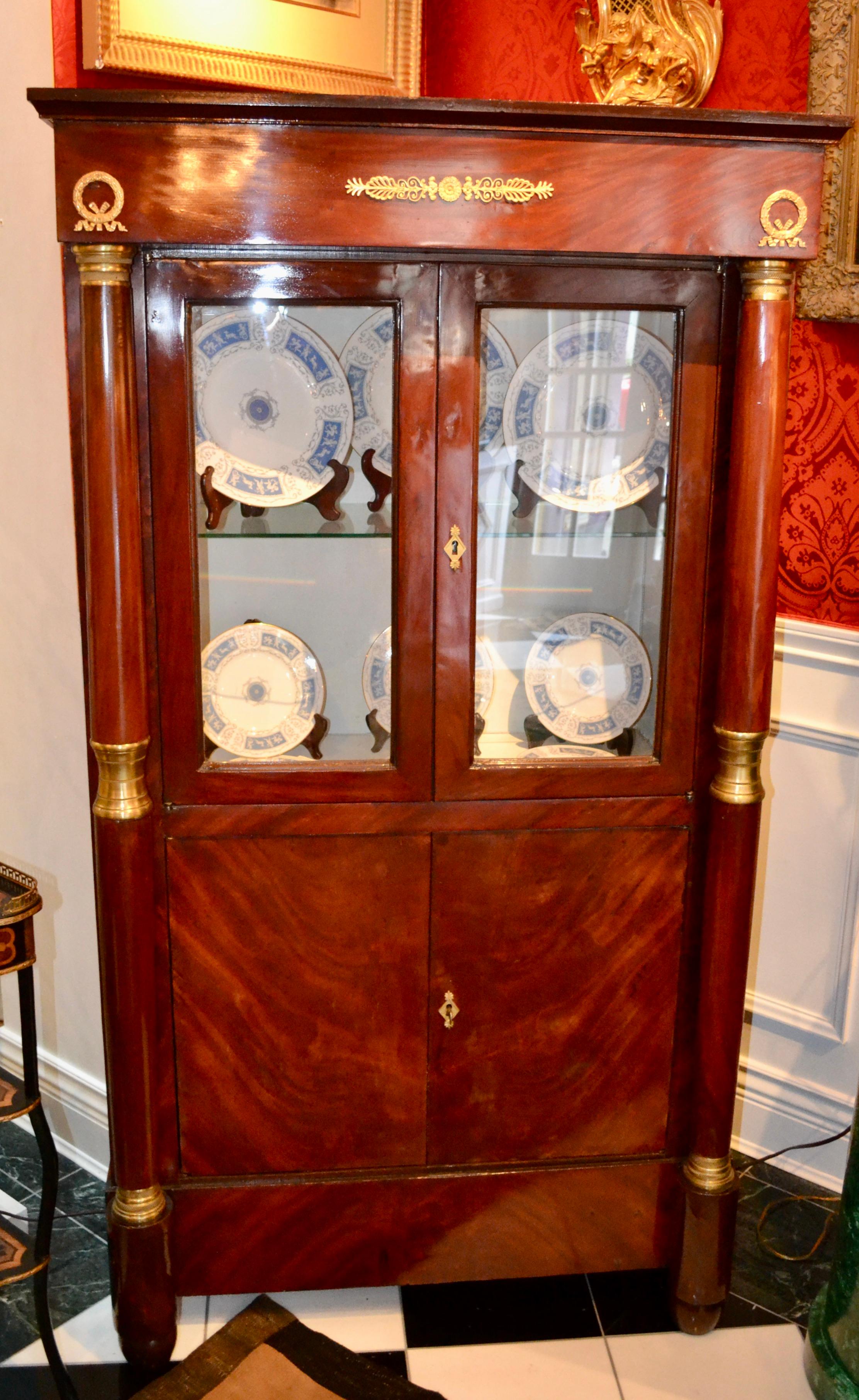 French Empire Style Mahogany and Gilt Bronze Bookcase / Display Cabinet For Sale 2