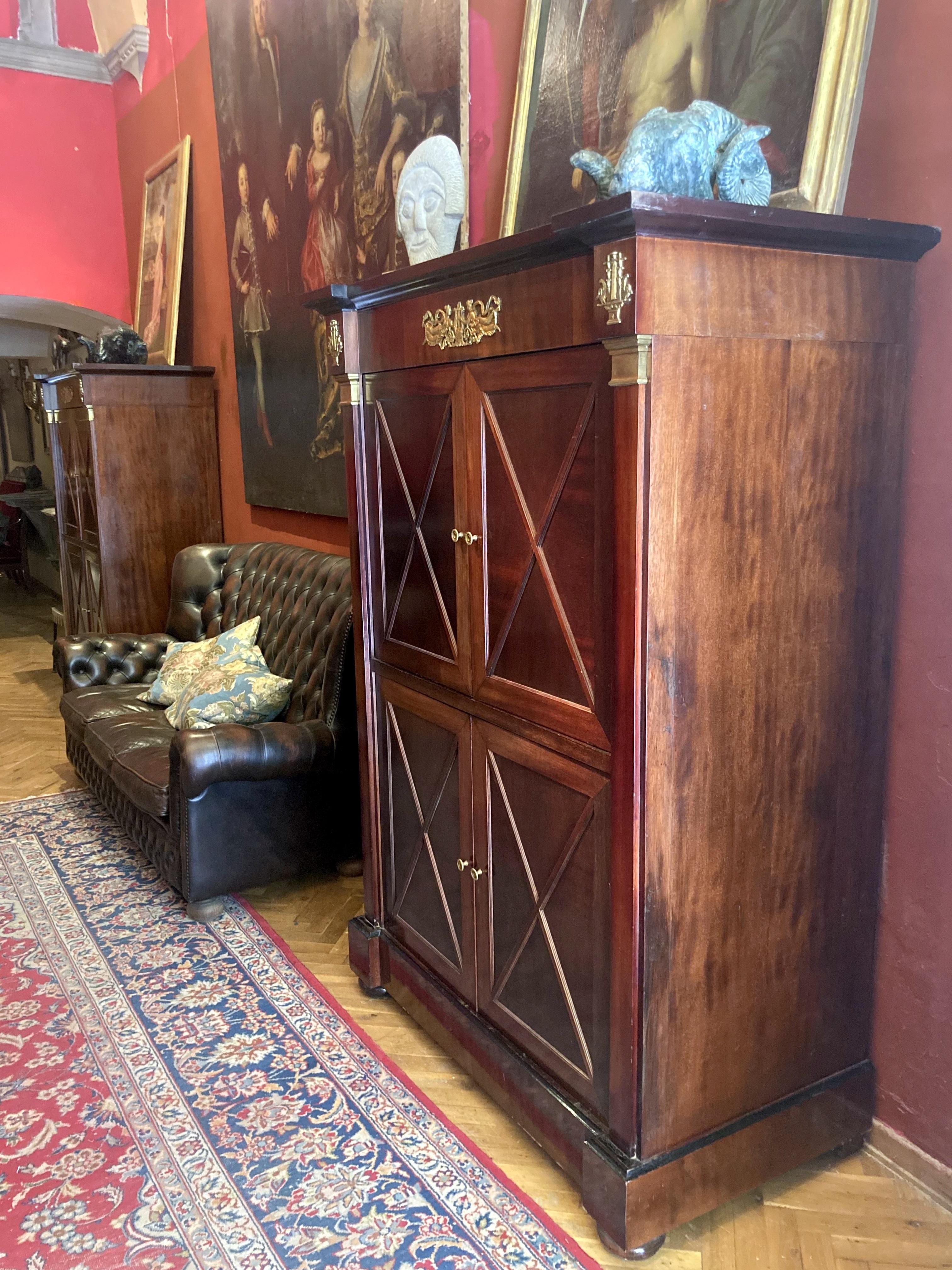 French Empire Style Mahogany and Ormolu Four Doors Cabinets, Armoire or Dry Bar  In Good Condition For Sale In Firenze, IT