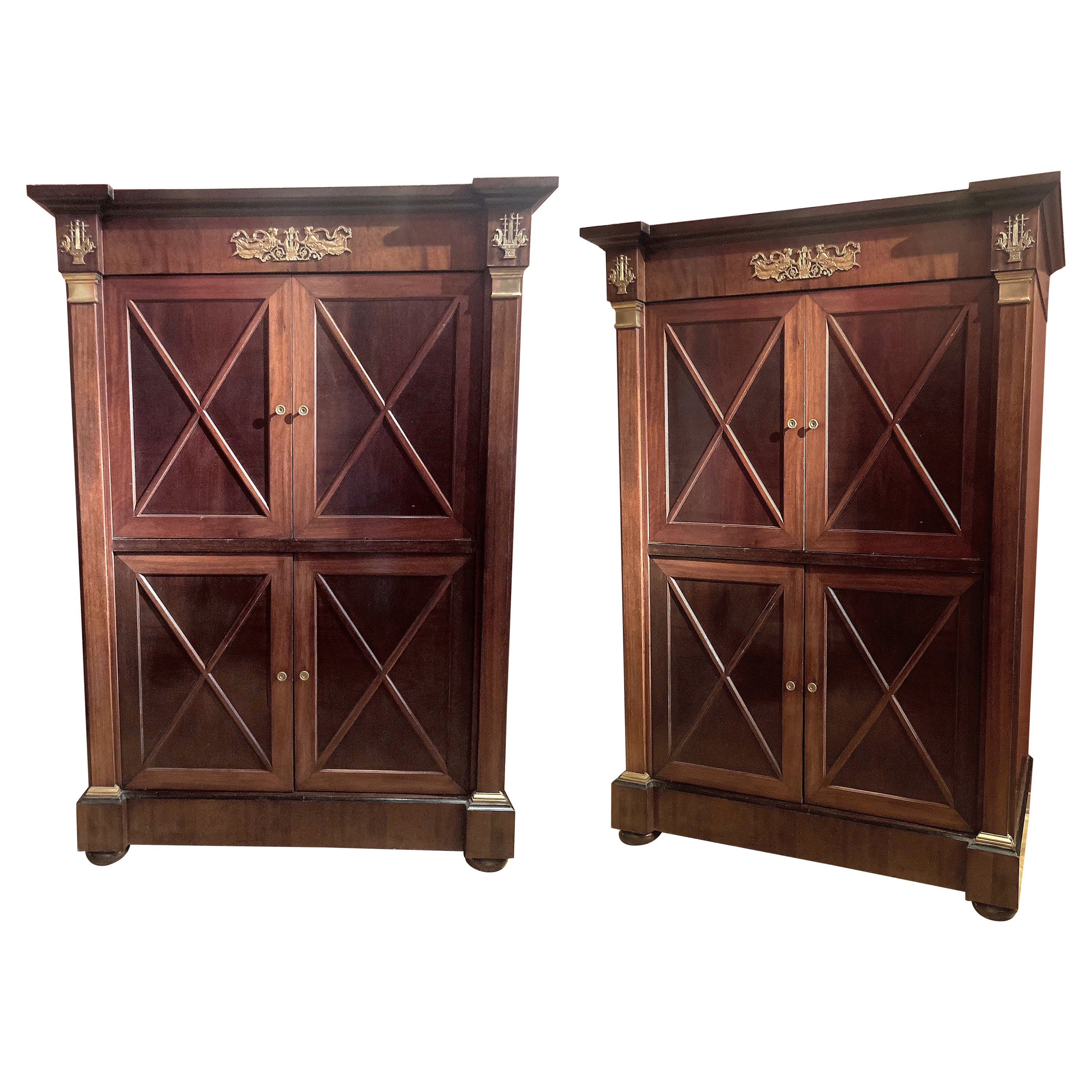 French Empire Style Mahogany and Ormolu Four Doors Cabinets, Armoire or Dry Bar