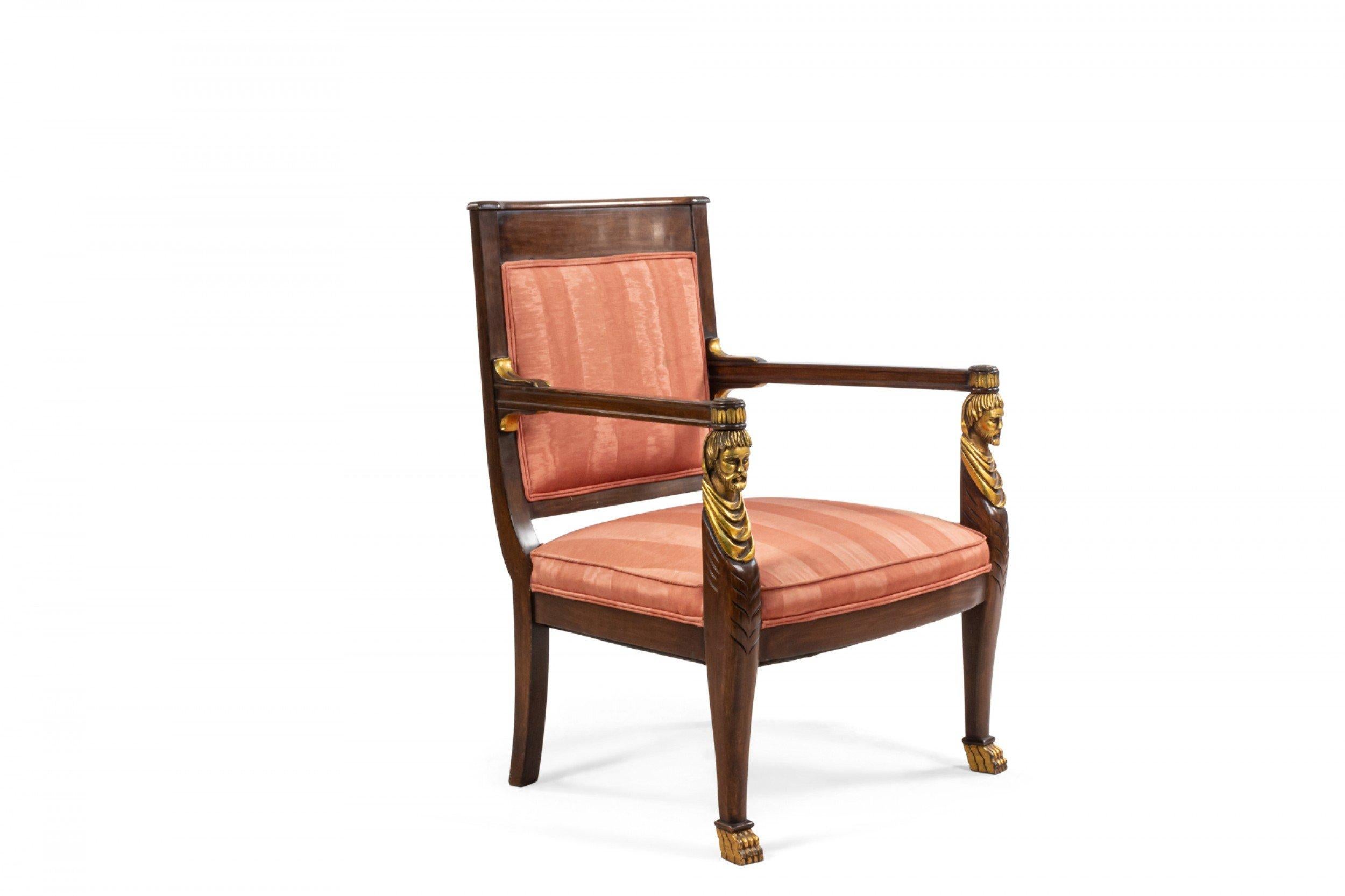 20th Century French Empire Style Mahogany and Pink Upholstered Armchairs For Sale