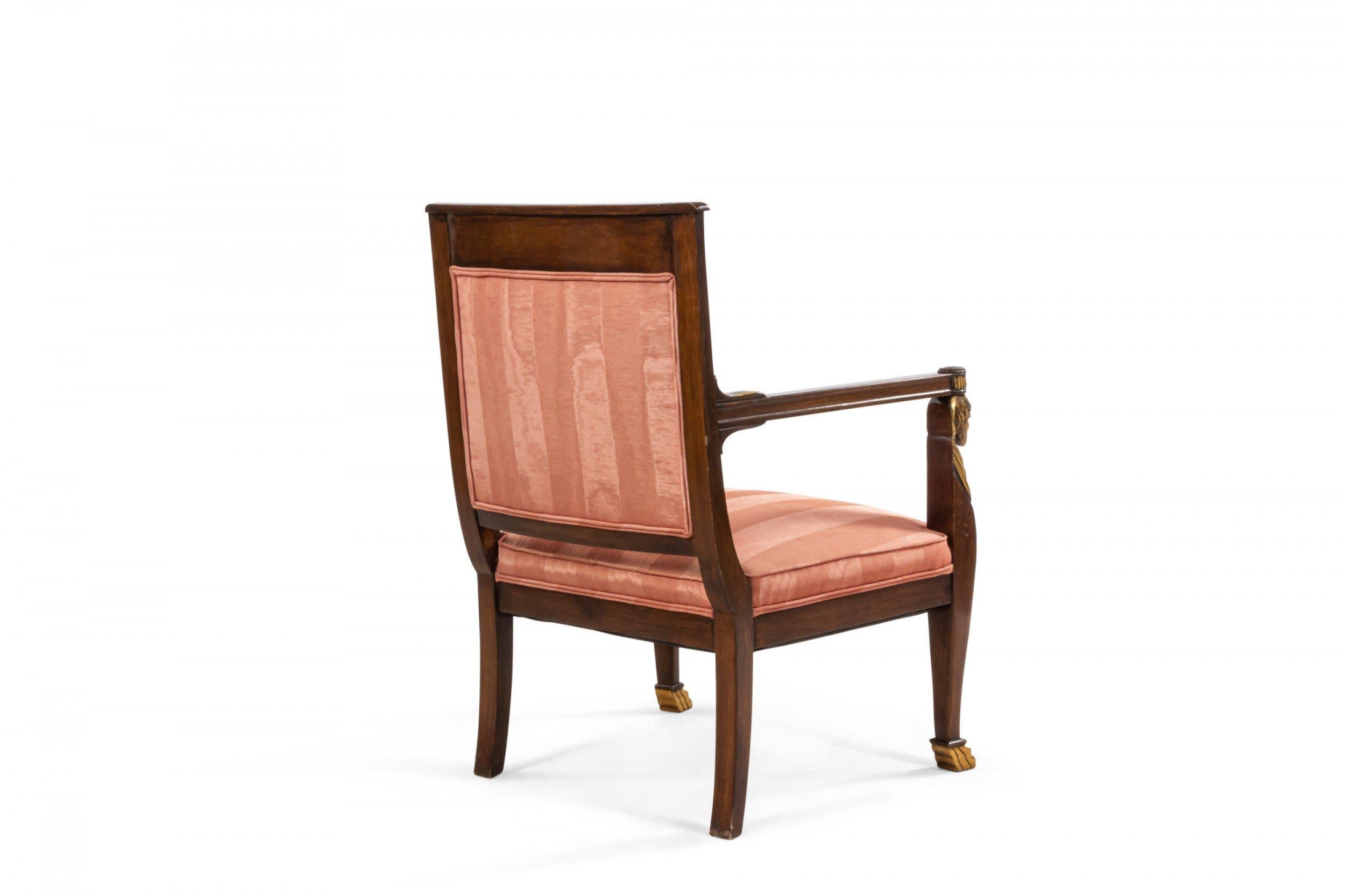 French Empire Style Mahogany and Pink Upholstered Armchairs For Sale 2