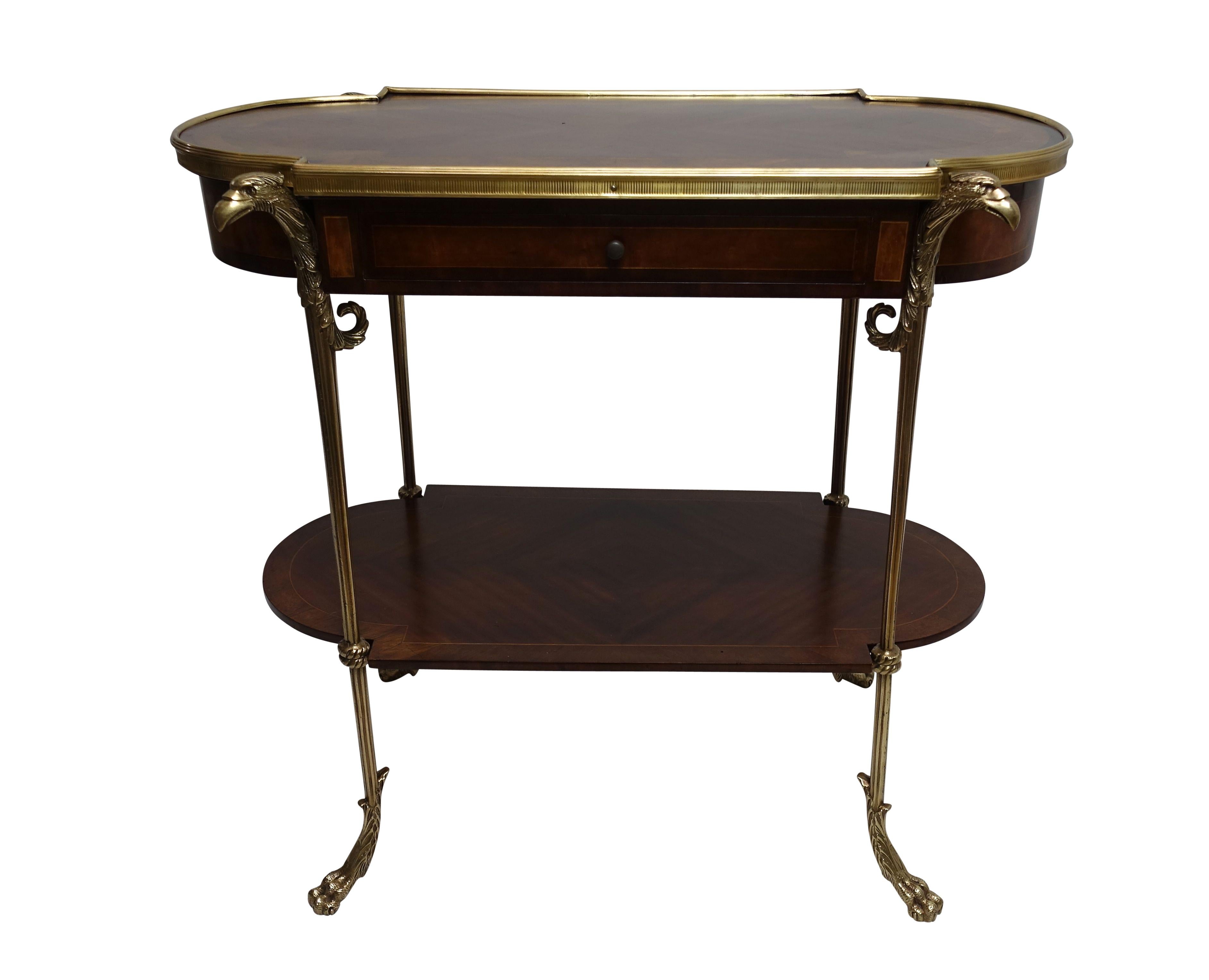 Empire Revival French Empire Style Mahogany and Walnut Inlay Side Table with Brass Mounts