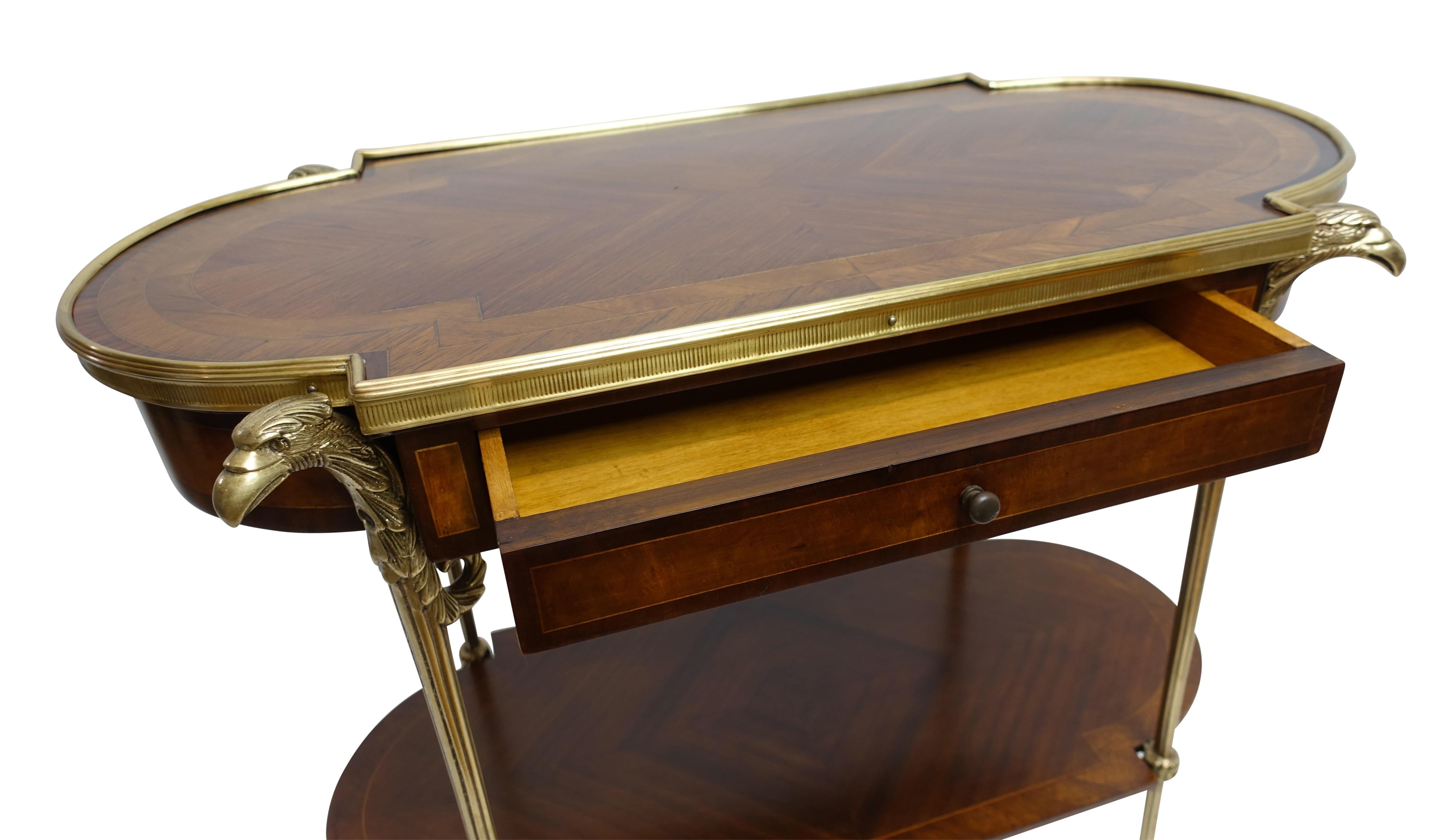 French Empire Style Mahogany and Walnut Inlay Side Table with Brass Mounts In Good Condition In San Francisco, CA