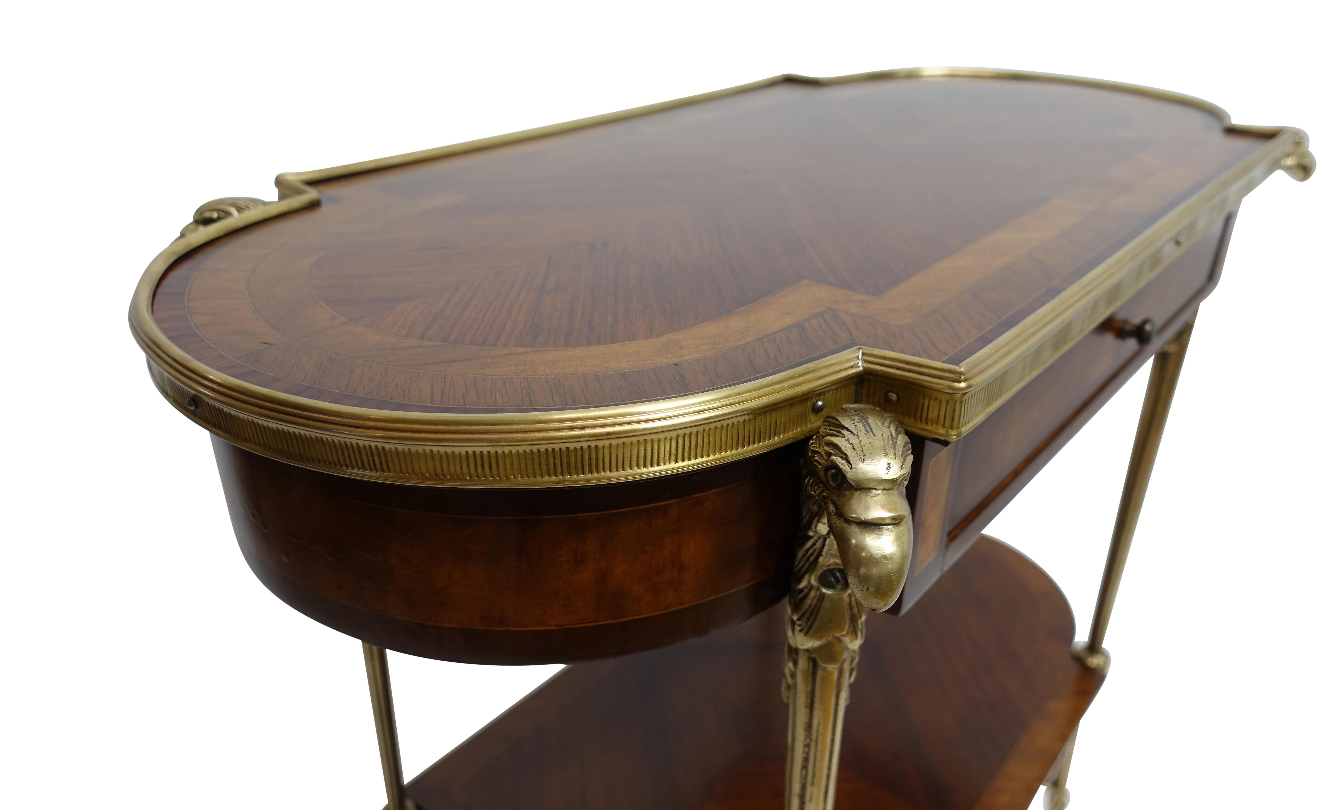 20th Century French Empire Style Mahogany and Walnut Inlay Side Table with Brass Mounts