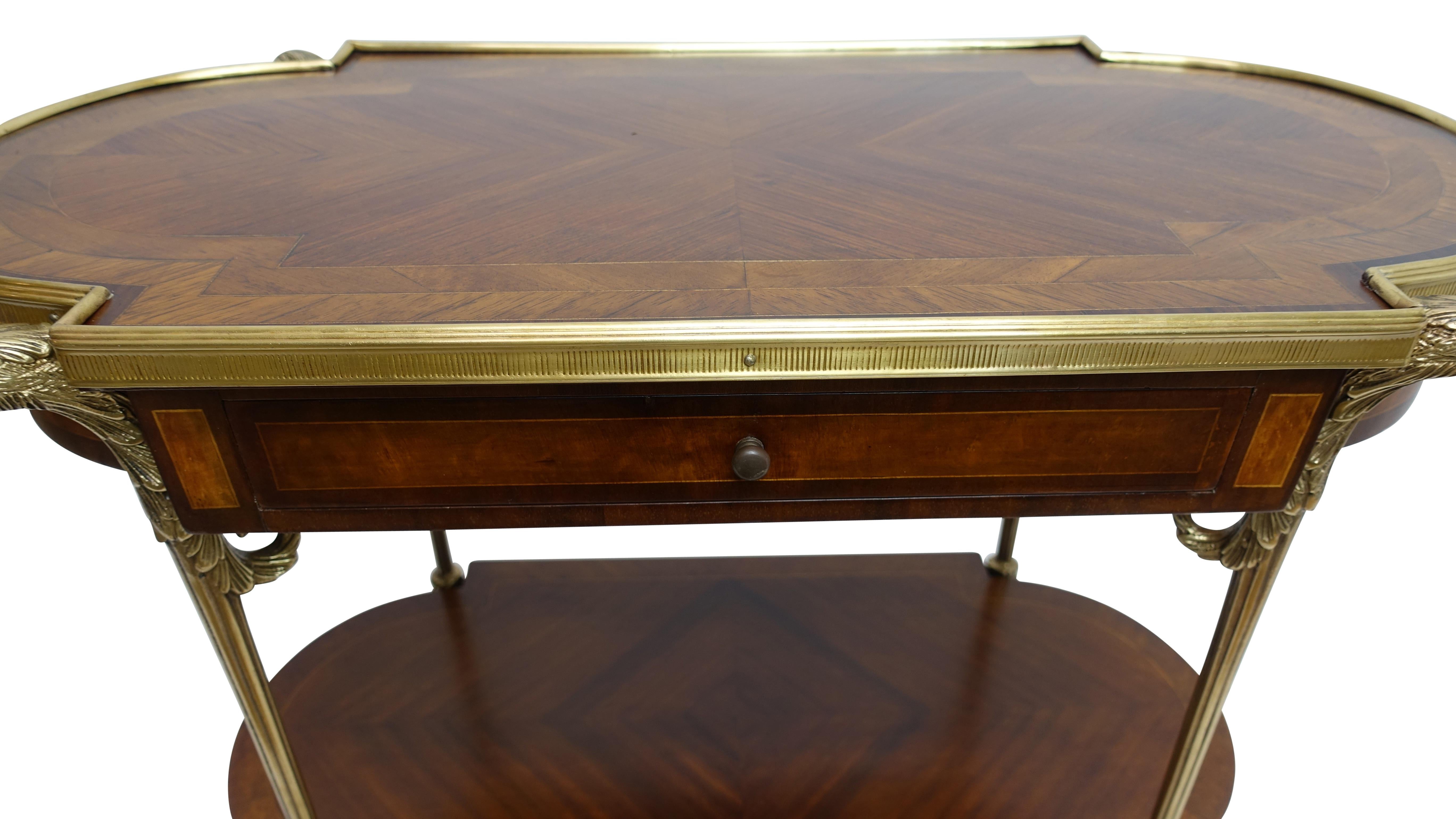 French Empire Style Mahogany and Walnut Inlay Side Table with Brass Mounts 3