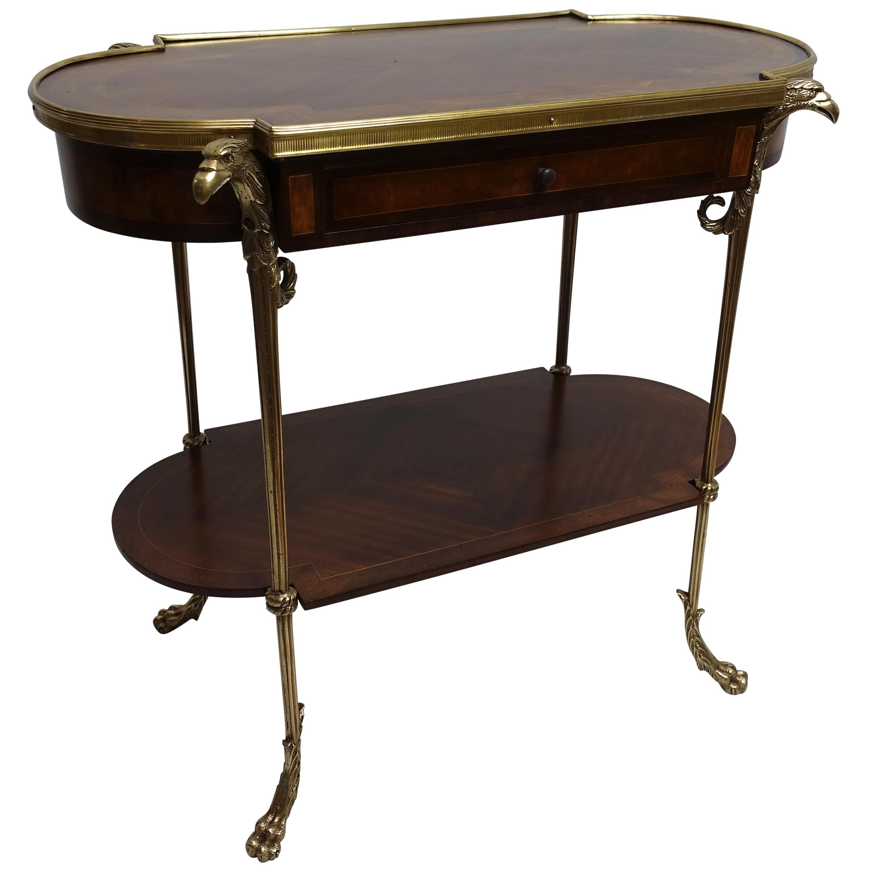 French Empire Style Mahogany and Walnut Inlay Side Table with Brass Mounts