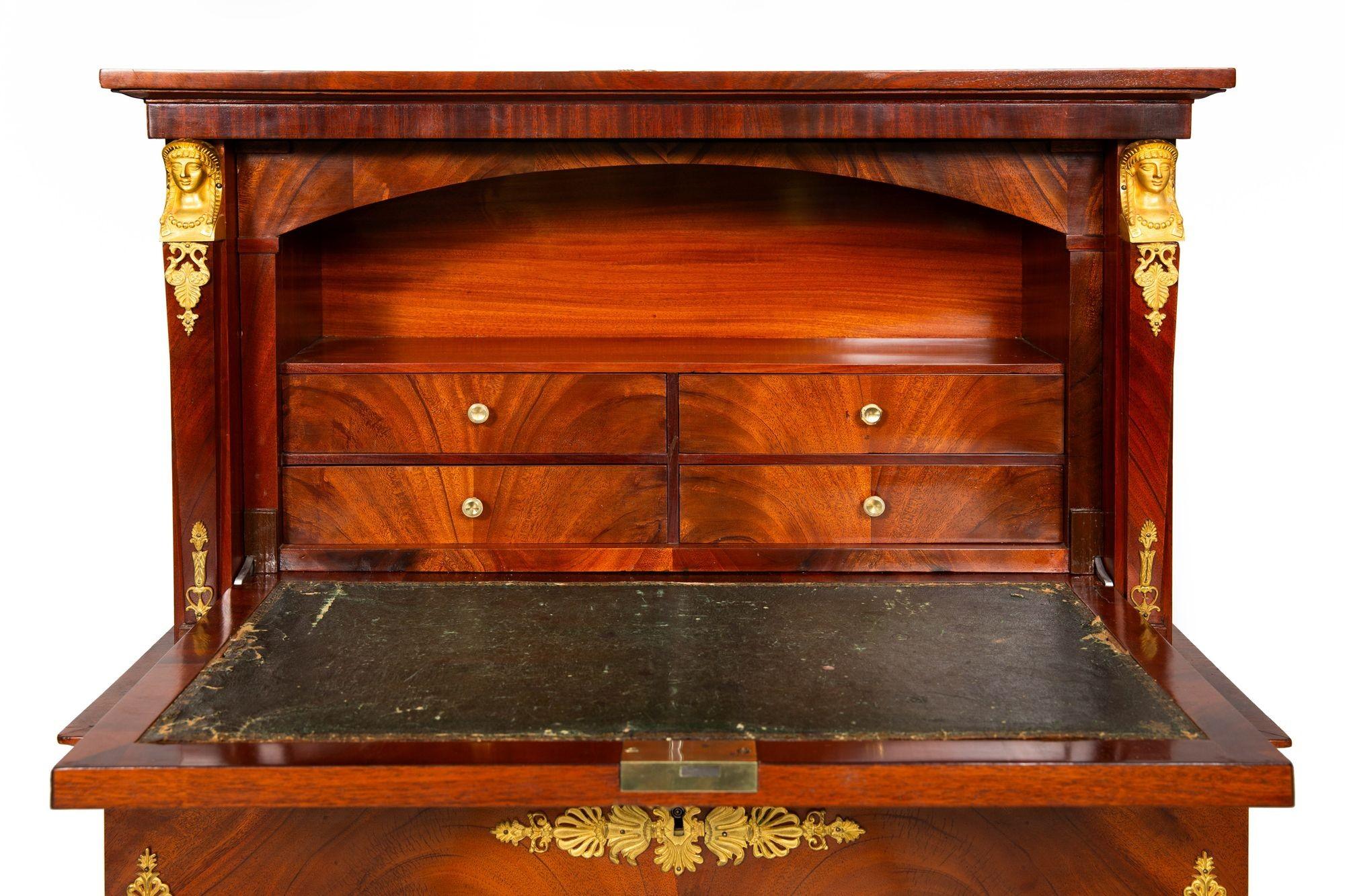 French Empire Style Mahogany Antique Secretary Desk For Sale 4