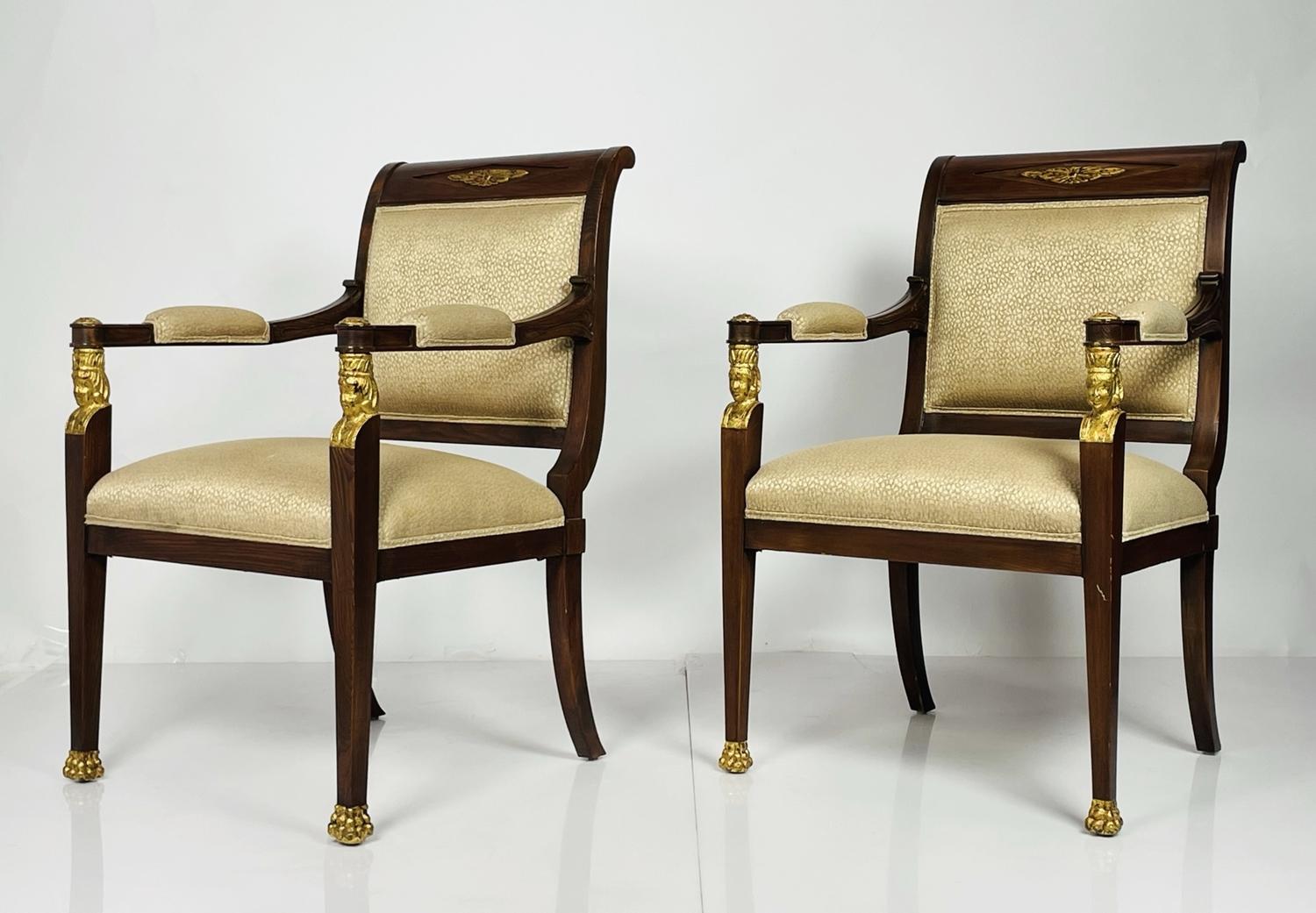 French Empire style Mahogany Armchairs Giltwood In Good Condition For Sale In Los Angeles, CA