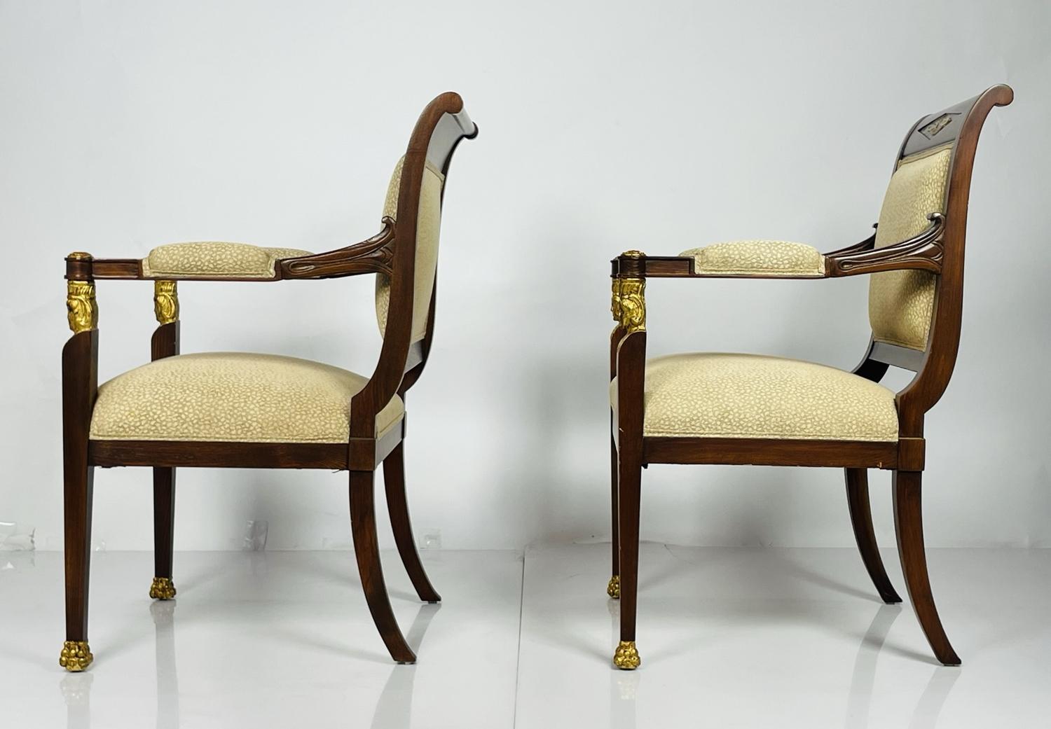 Gold French Empire style Mahogany Armchairs Giltwood For Sale