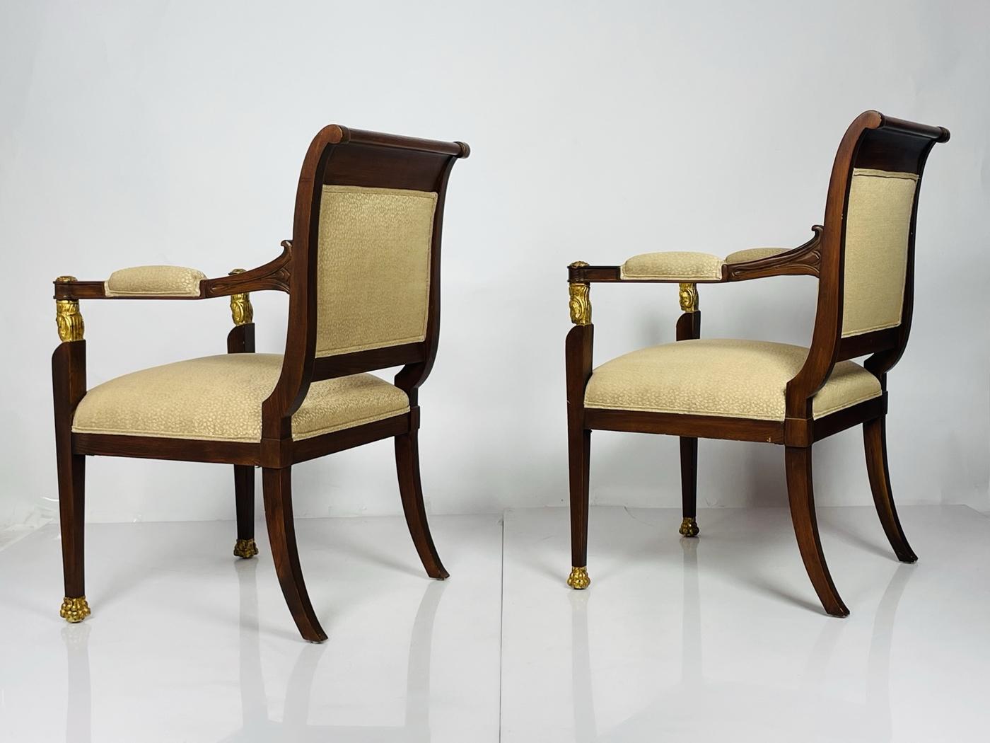 French Empire style Mahogany Armchairs Giltwood (Gold) im Angebot