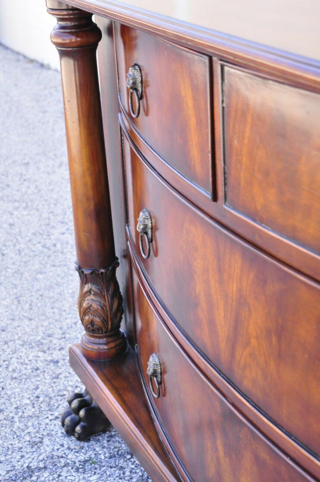 French Empire Style Mahogany Bow Front Chest Dresser with Bronze Paw Feet For Sale 5