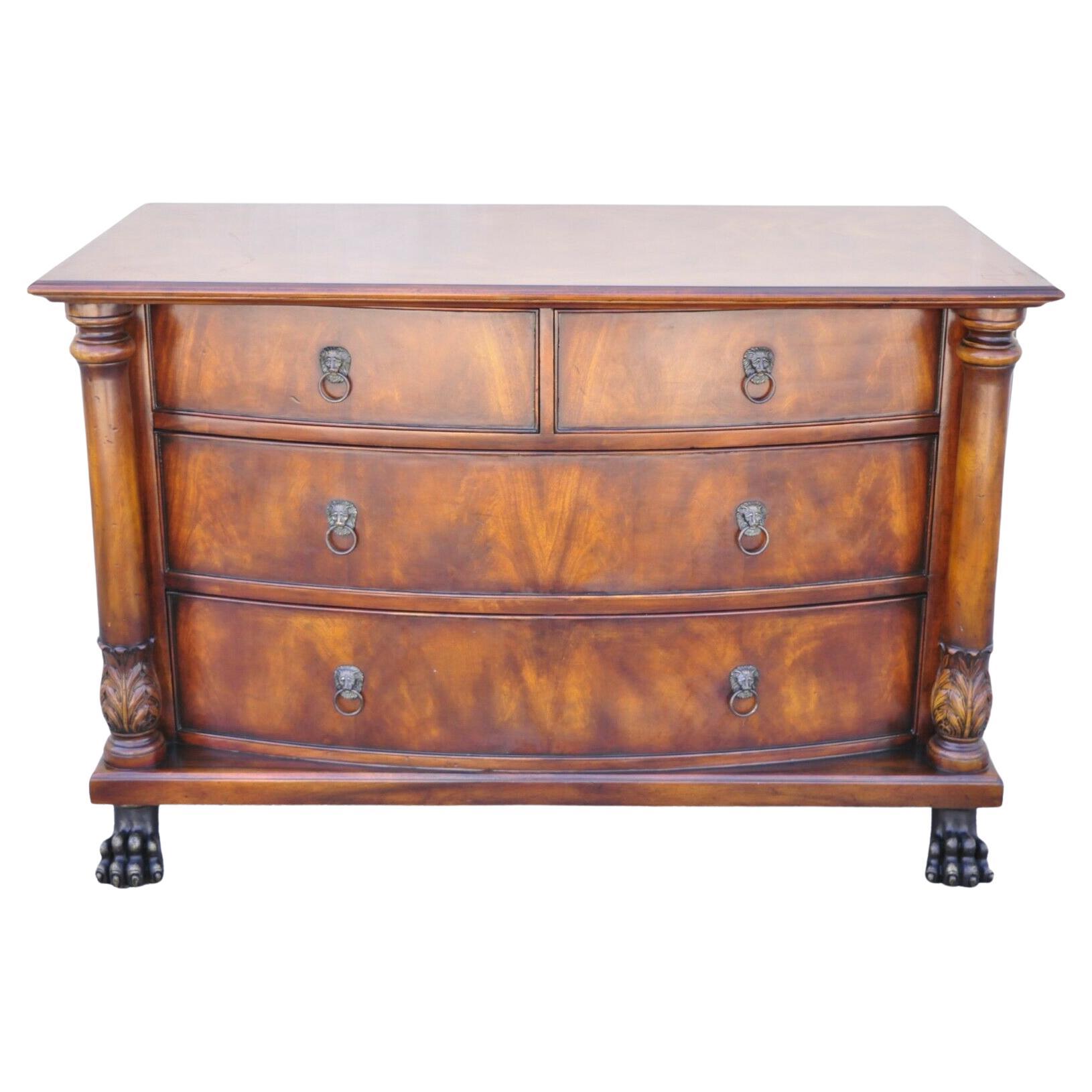 French Empire Style Mahogany Bow Front Chest Dresser with Bronze Paw Feet For Sale