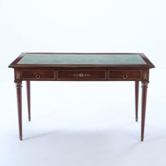 French Empire style mahogany bronze mounted writing desk, leather top circa 1940