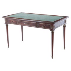 Vintage French Empire style mahogany bronze mounted writing desk, leather top circa 1940