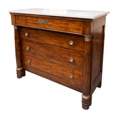 Commode in stile Impero francese in mogano con piano in marmo