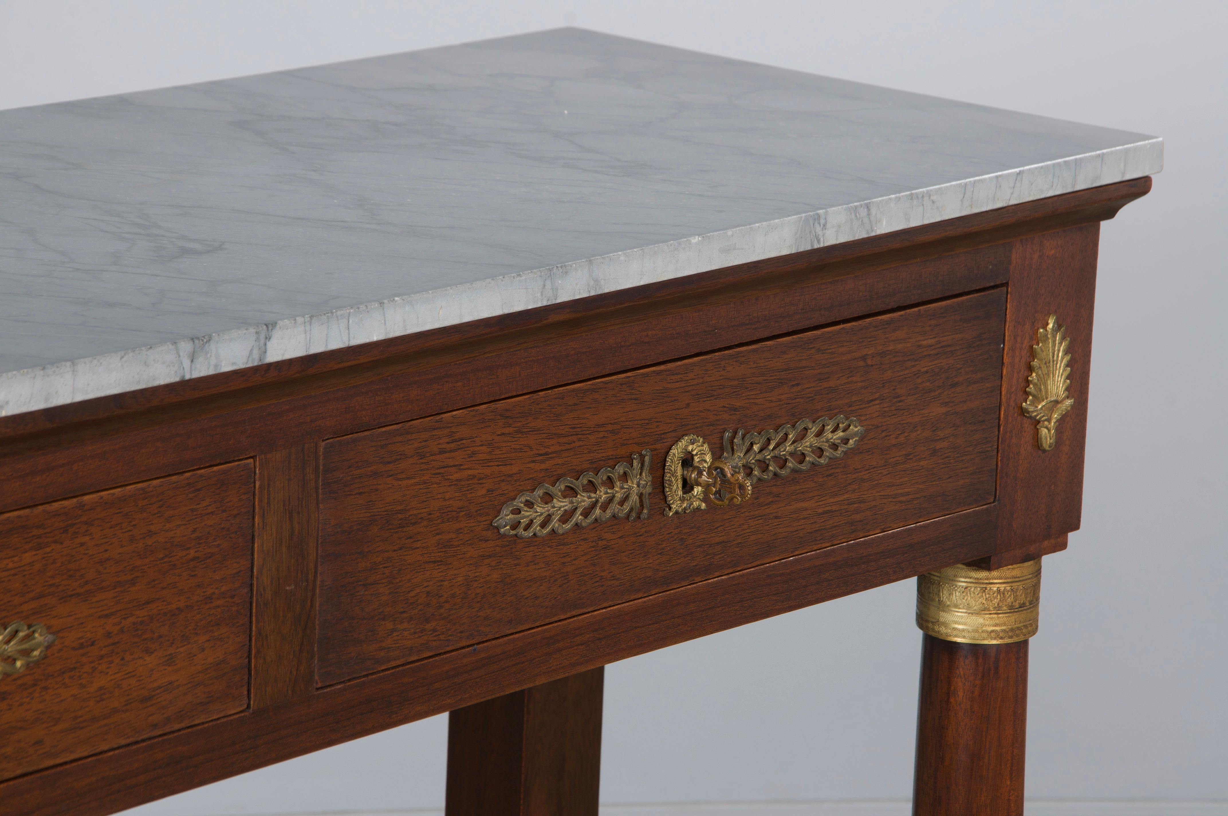 French Empire Style Mahogany Console Table W/ Gray Marble 4