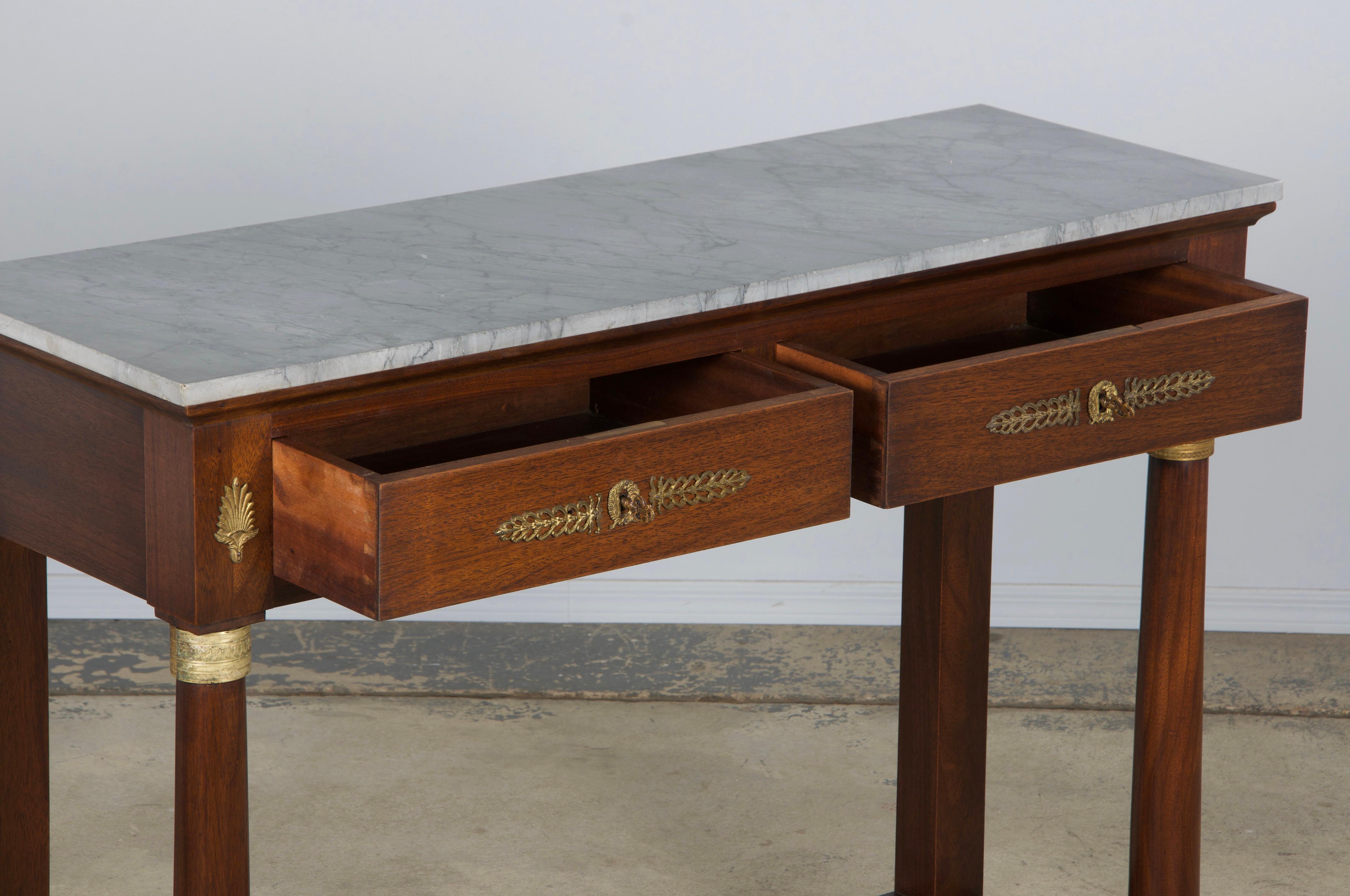 French Empire Style Mahogany Console Table W/ Gray Marble 5
