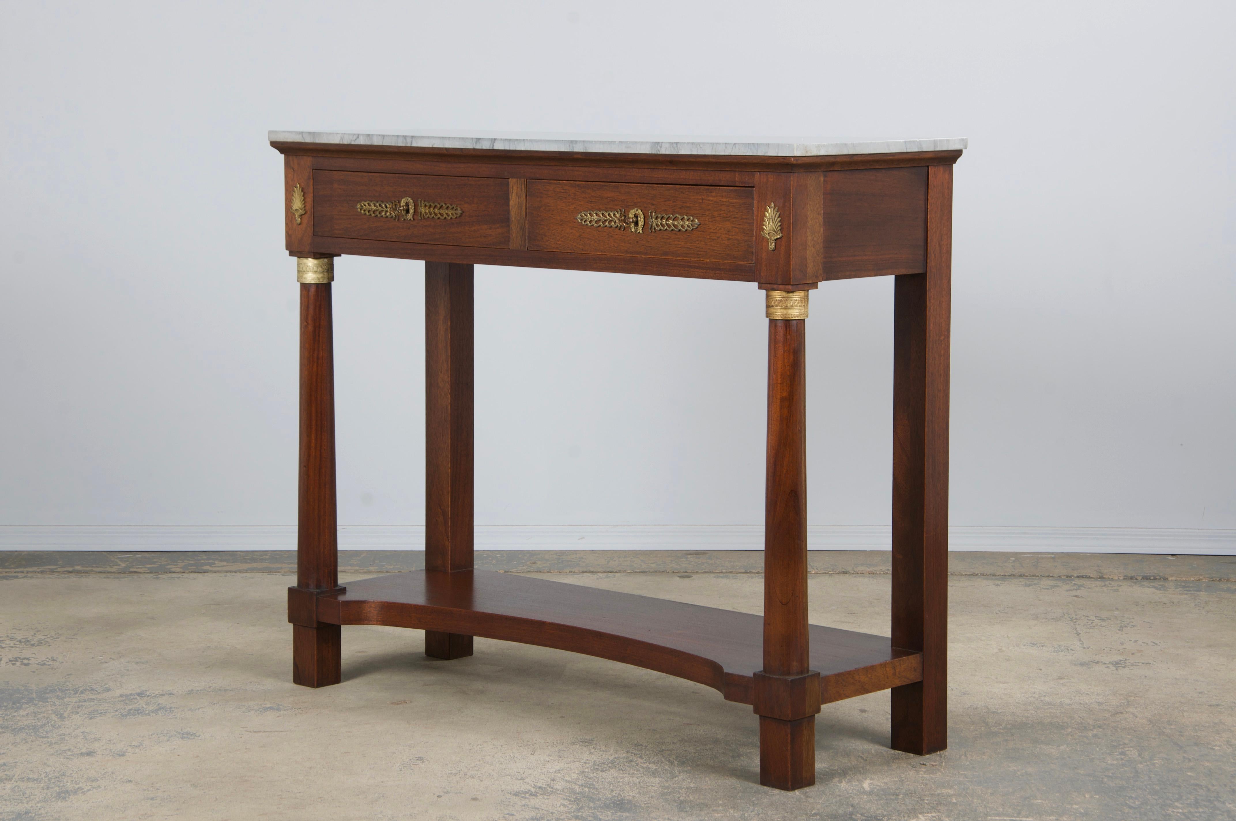 French Empire Style Mahogany Console Table W/ Gray Marble 8