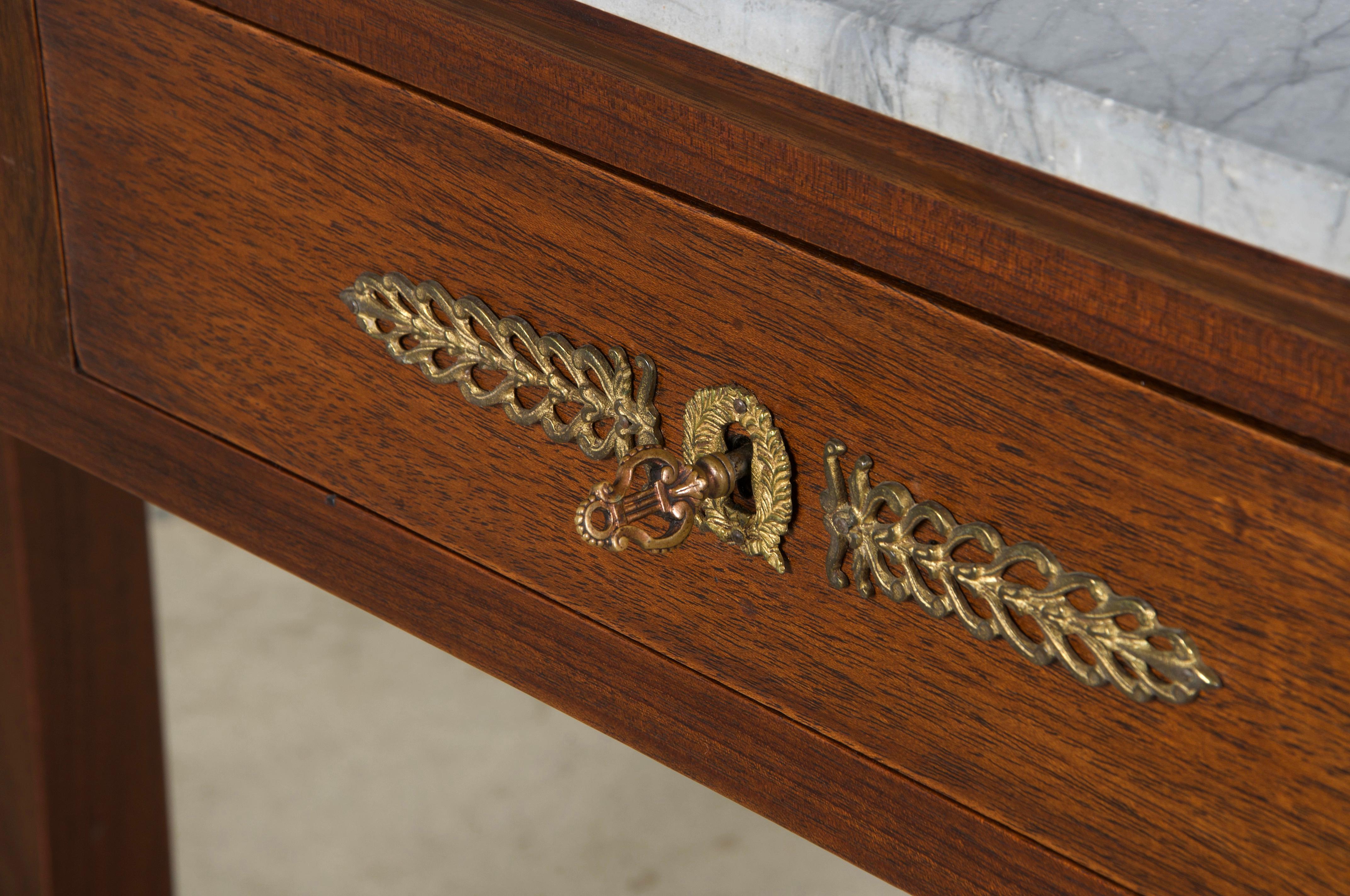 French Empire Style Mahogany Console Table W/ Gray Marble 10