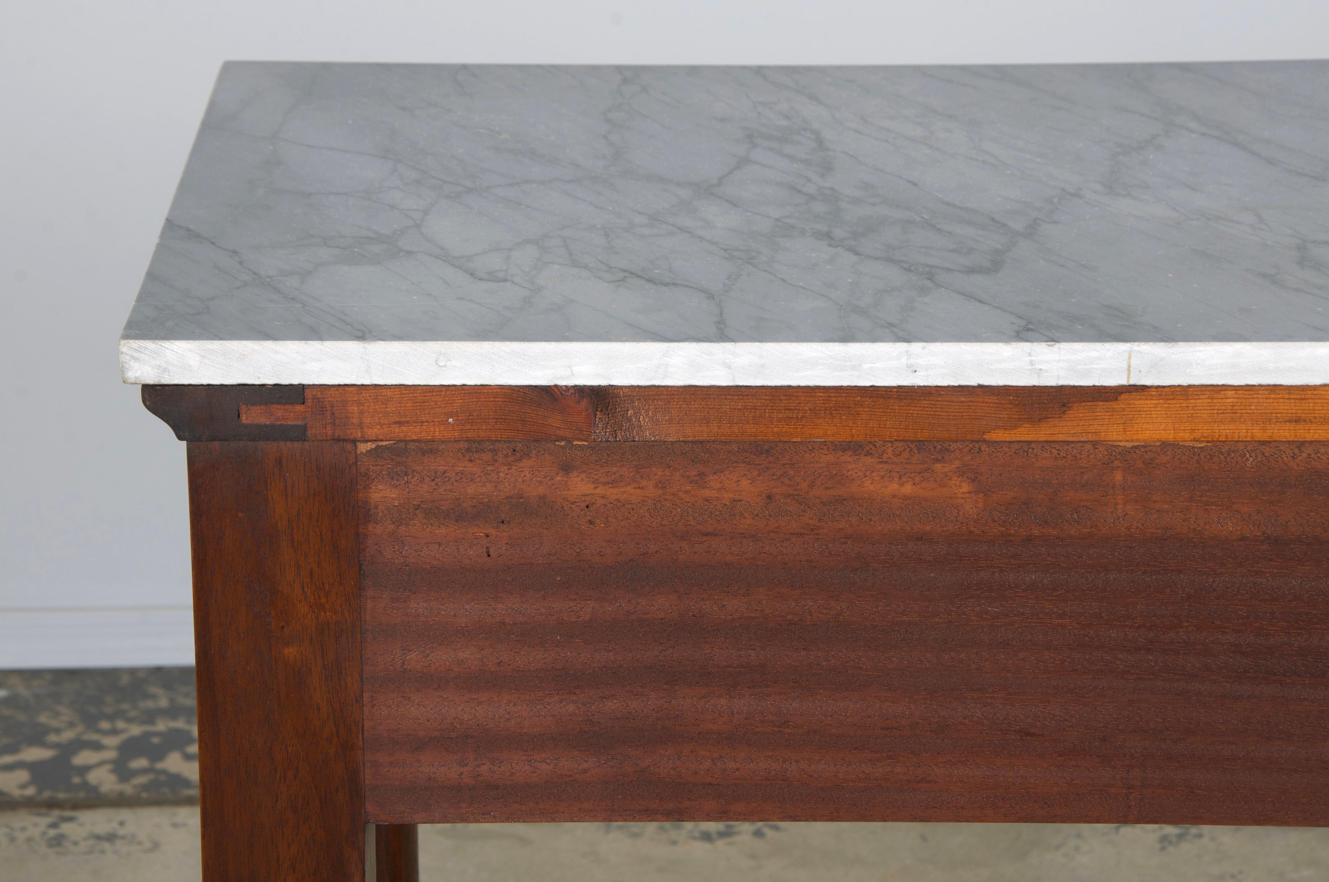French Empire Style Mahogany Console Table W/ Gray Marble 13