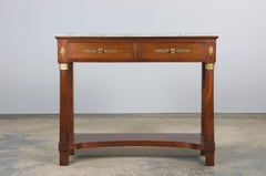 French Empire Style Mahogany Console Table W/ Gray Marble